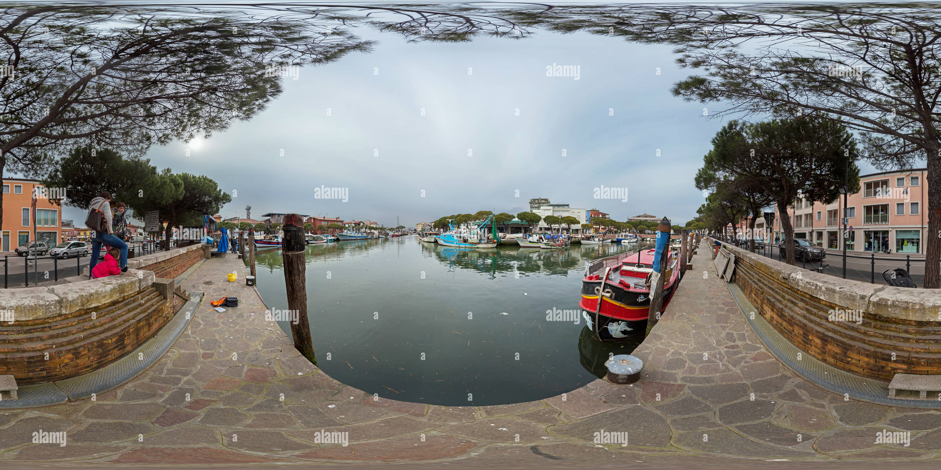 360 degree panoramic view of Fisching boats in canale Saetta - Caorle