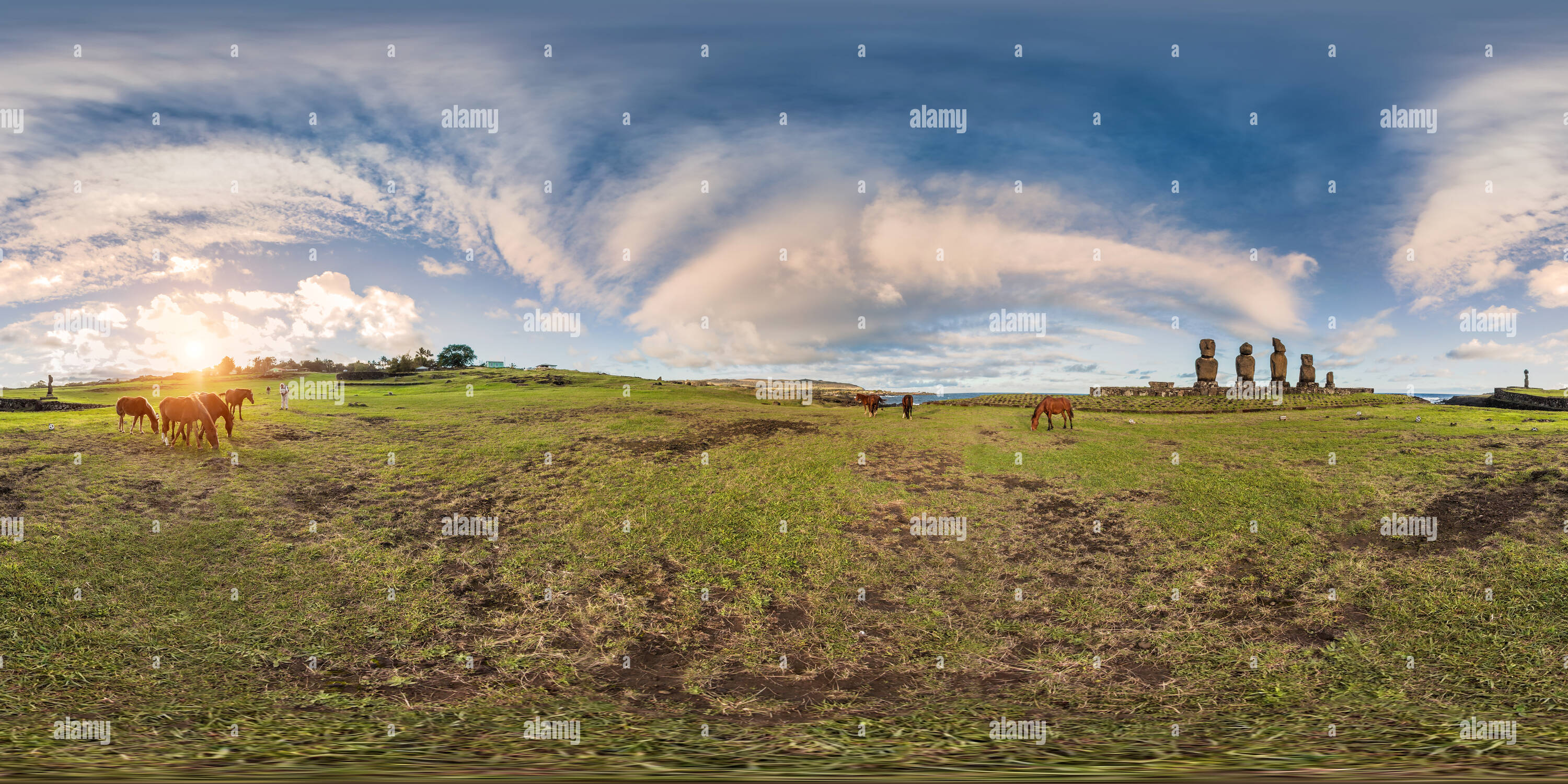 360 degree panoramic view of ahu tanai in easter island