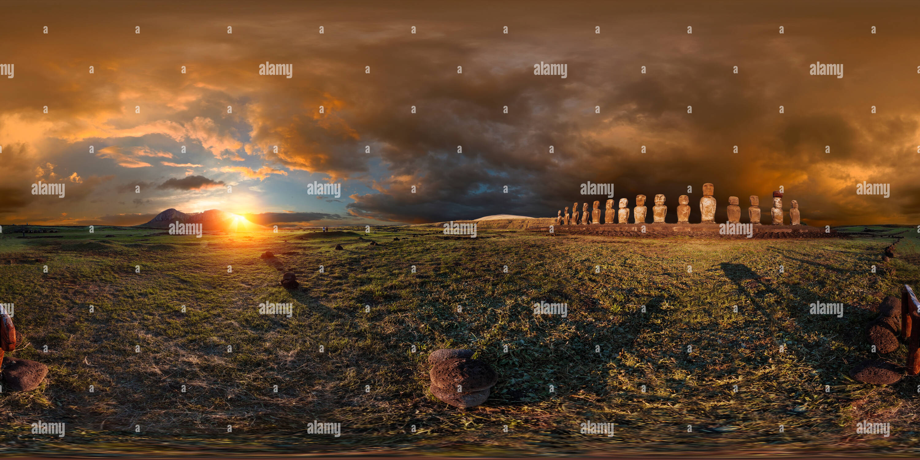 360 degree panoramic view of Ahu Tongariki in Easter Island