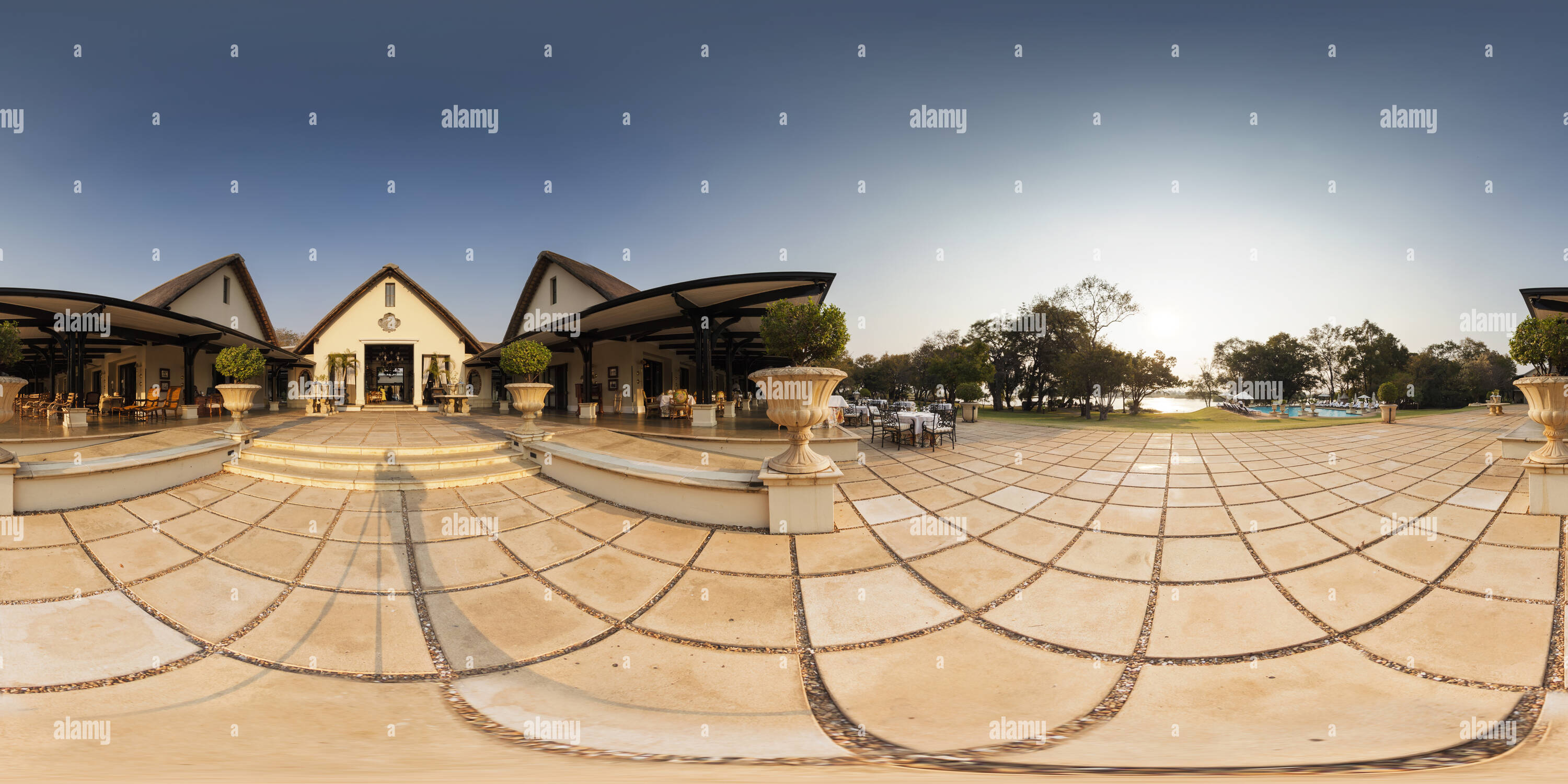 360 degree panoramic view of hotel royal livingstone in victoria falls, zambia