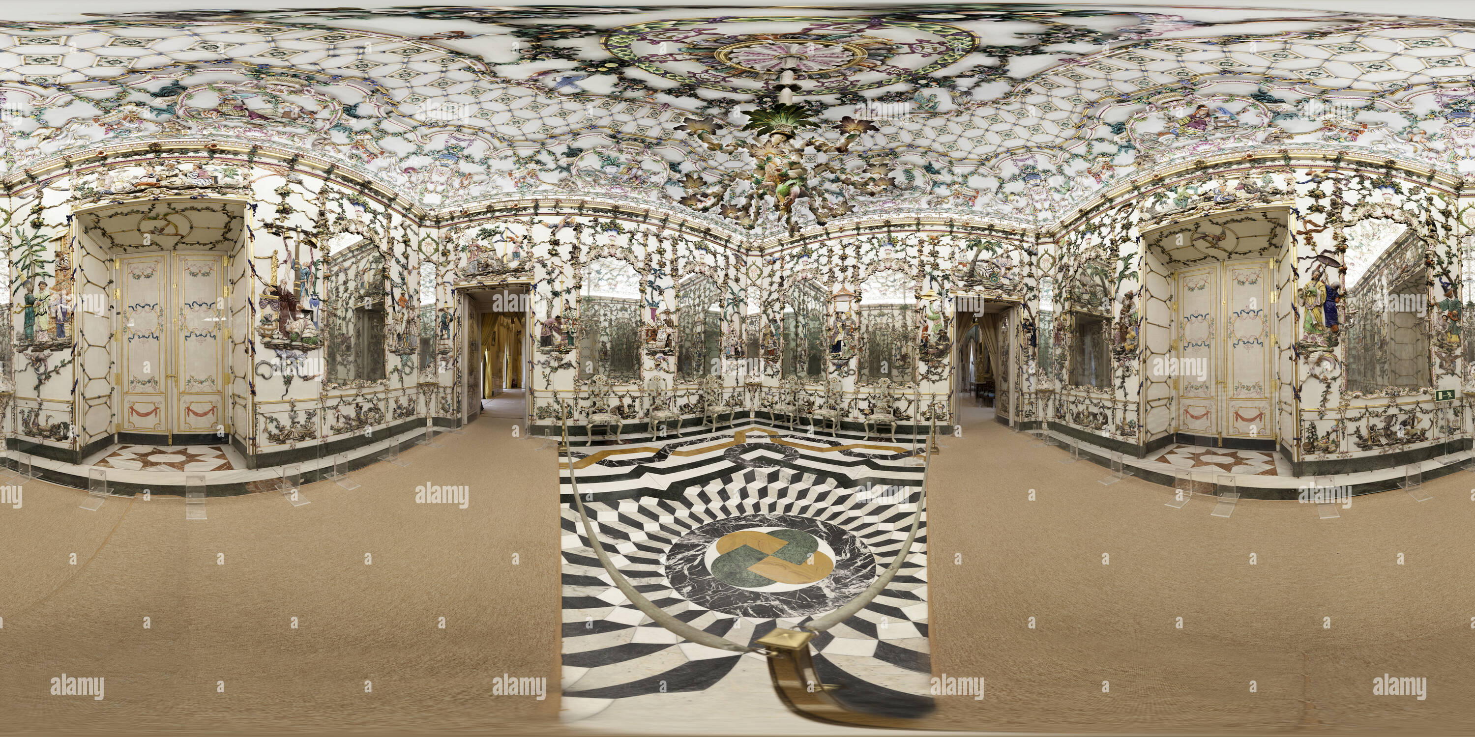 360 degree panoramic view of chinese or porcelain room. royal palace. aranjuez