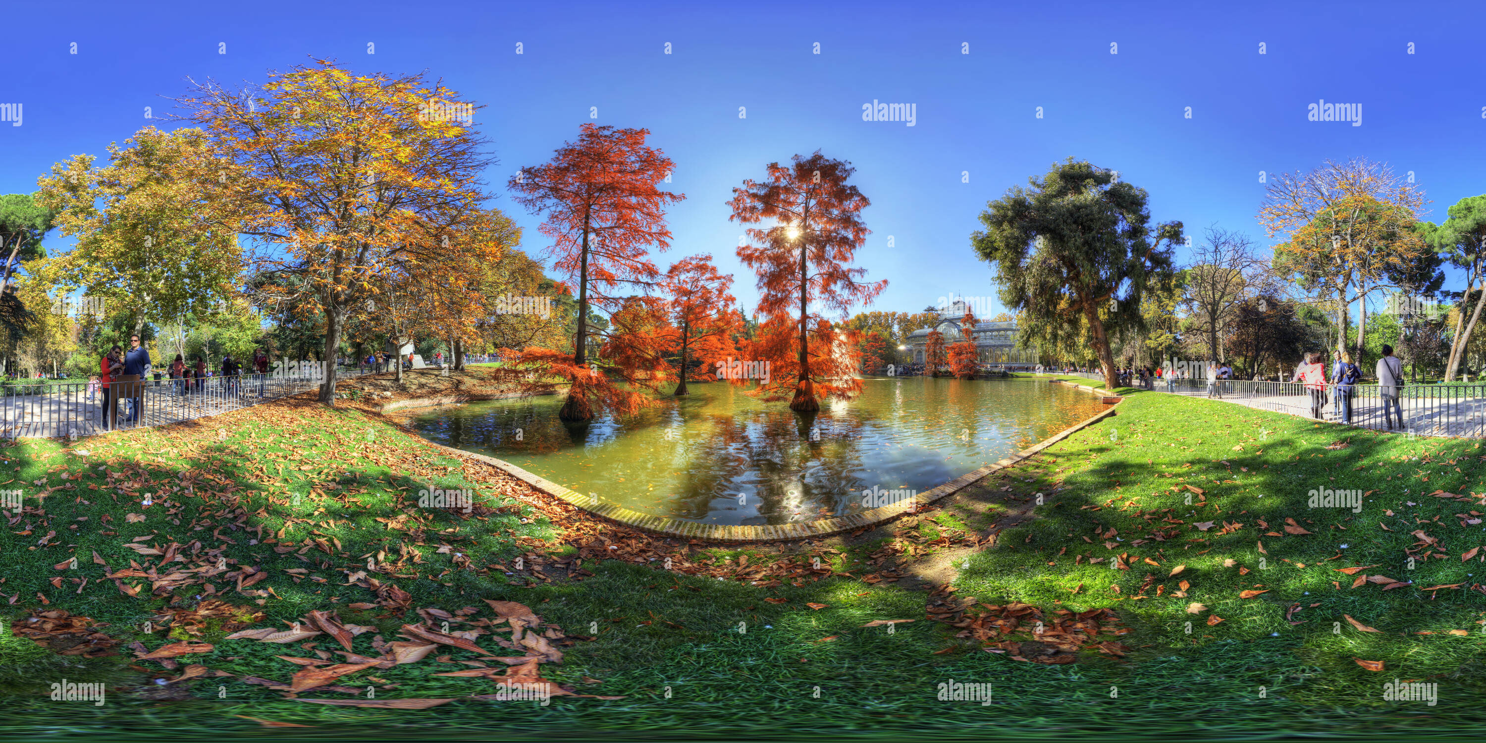 360° view of glass palace in retiro park. madrid. spain3 Alamy