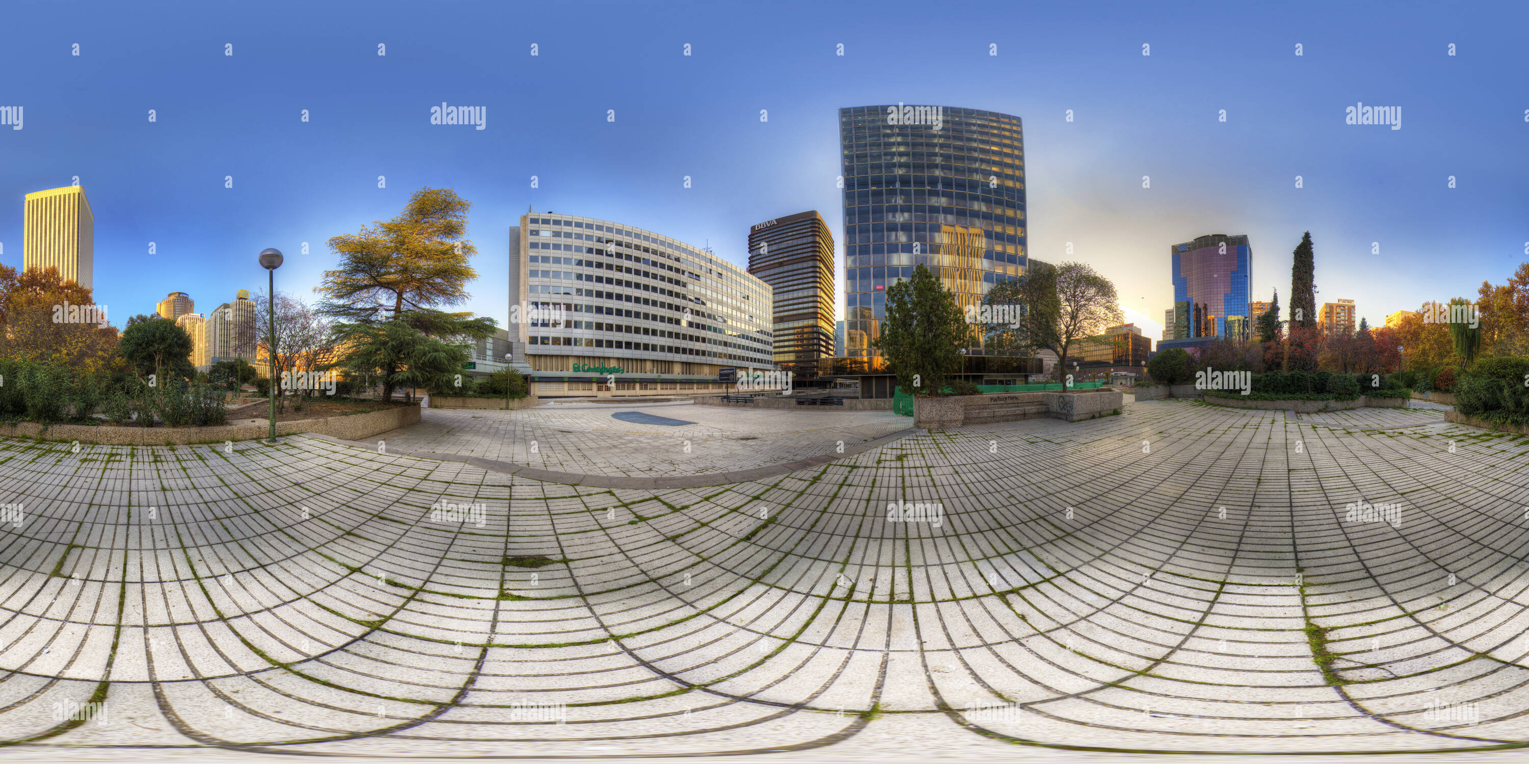 360 degree panoramic view of azca financial district. madrid, spain