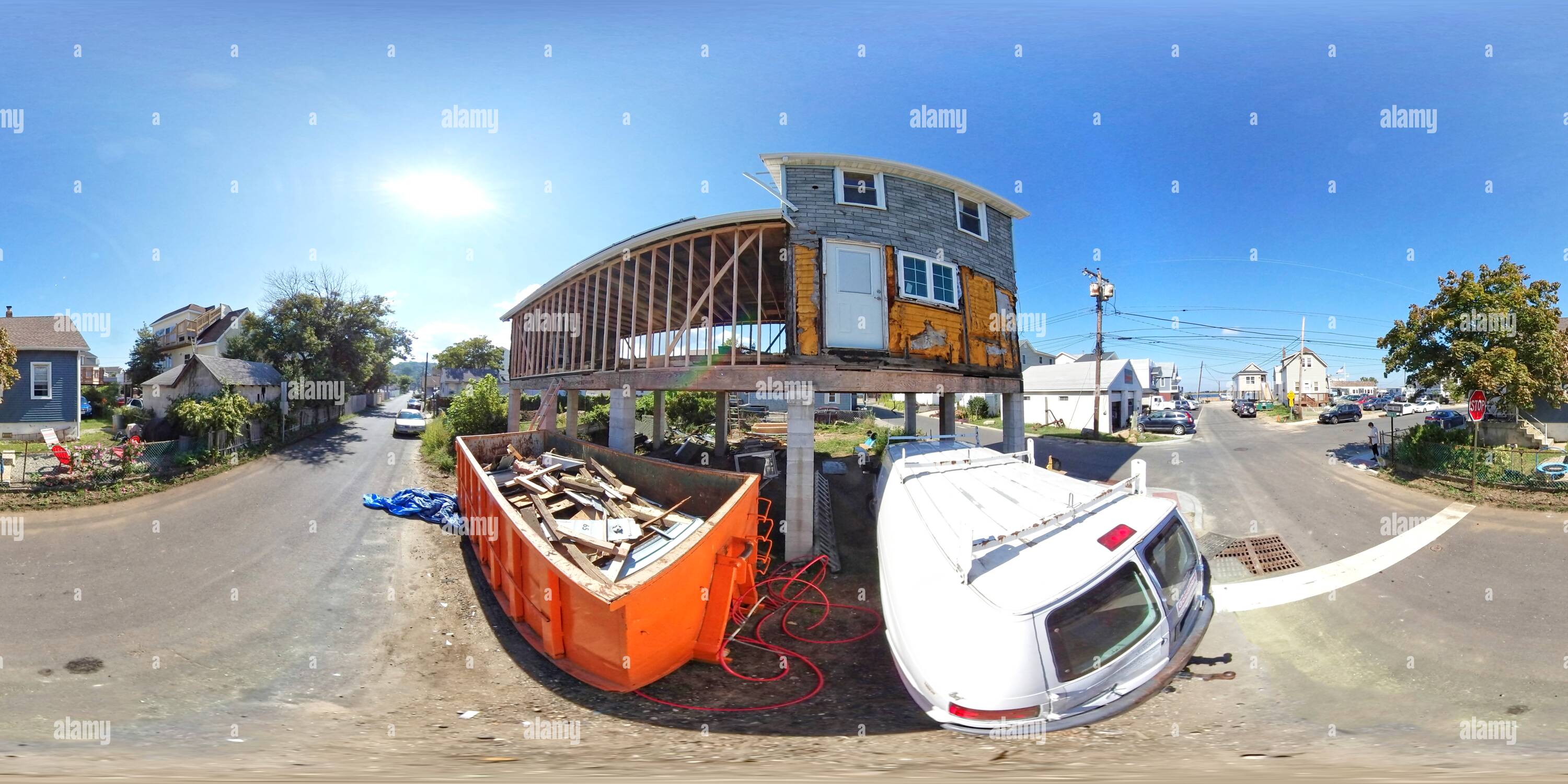 360 degree panoramic view of House Lifting, Highlands, NJ - After Super Storm Sandy 2012