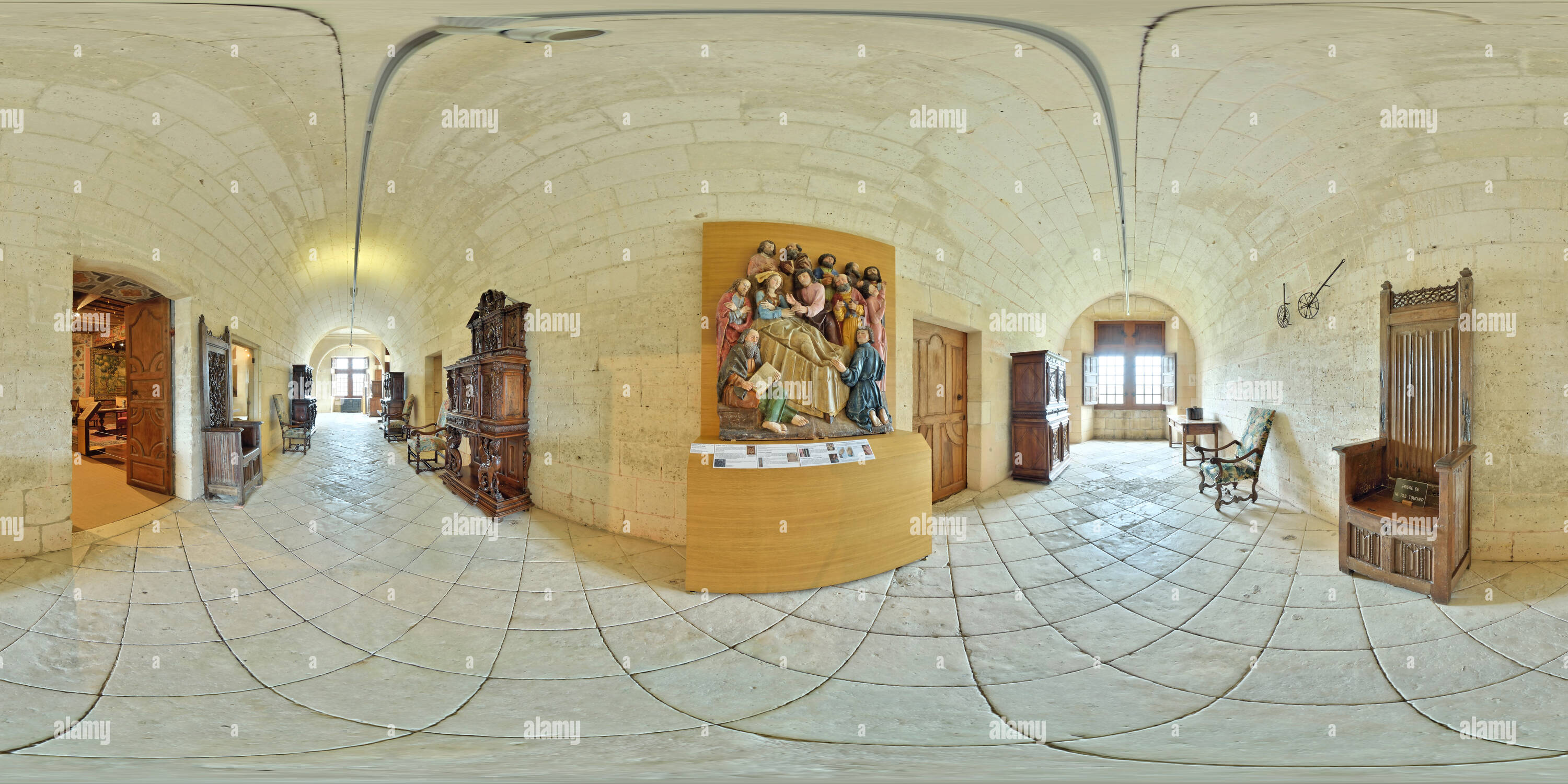 360 degree panoramic view of Dormition de la Vierge au château Renaissance de Bourdeilles  -  France