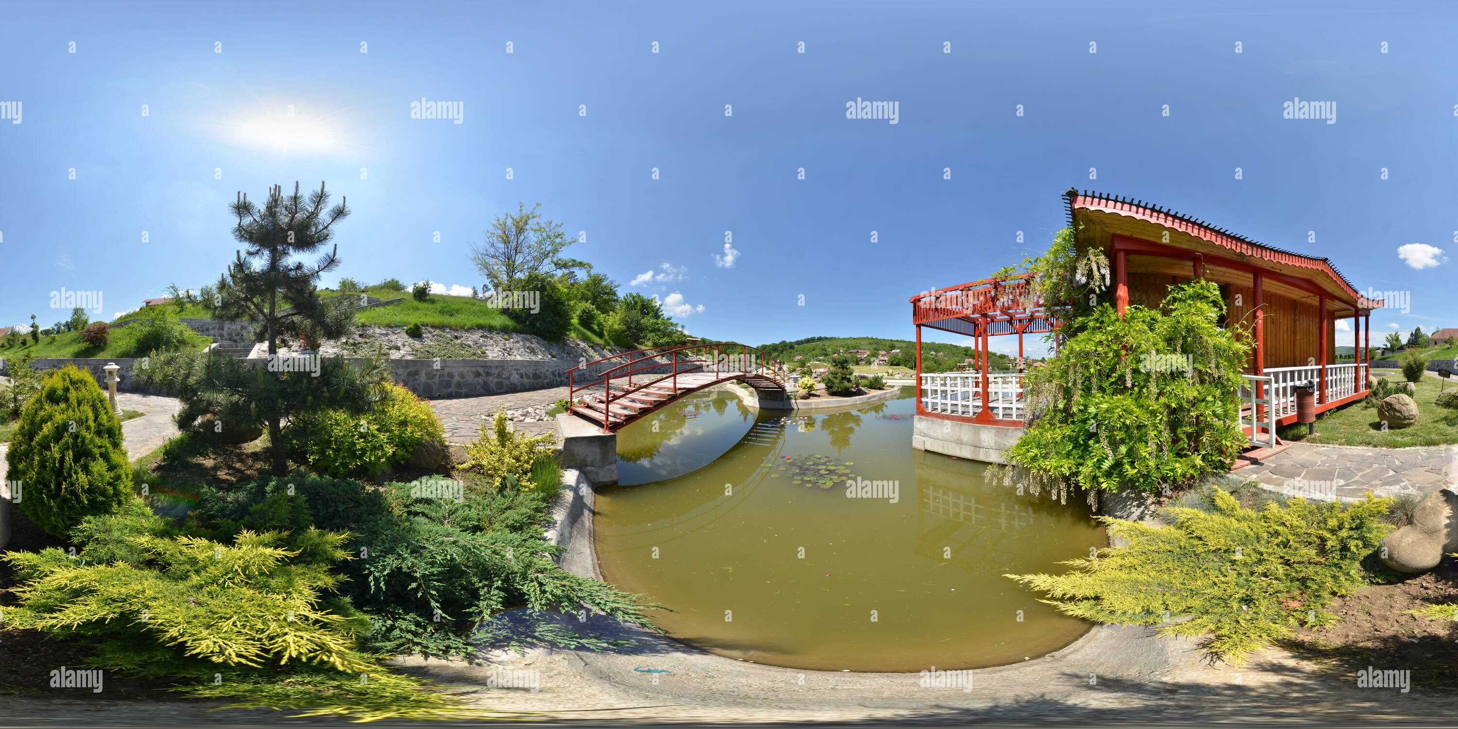 360 degree panoramic view of Japanese Garden at Biological Research Center, Jibou, Romania