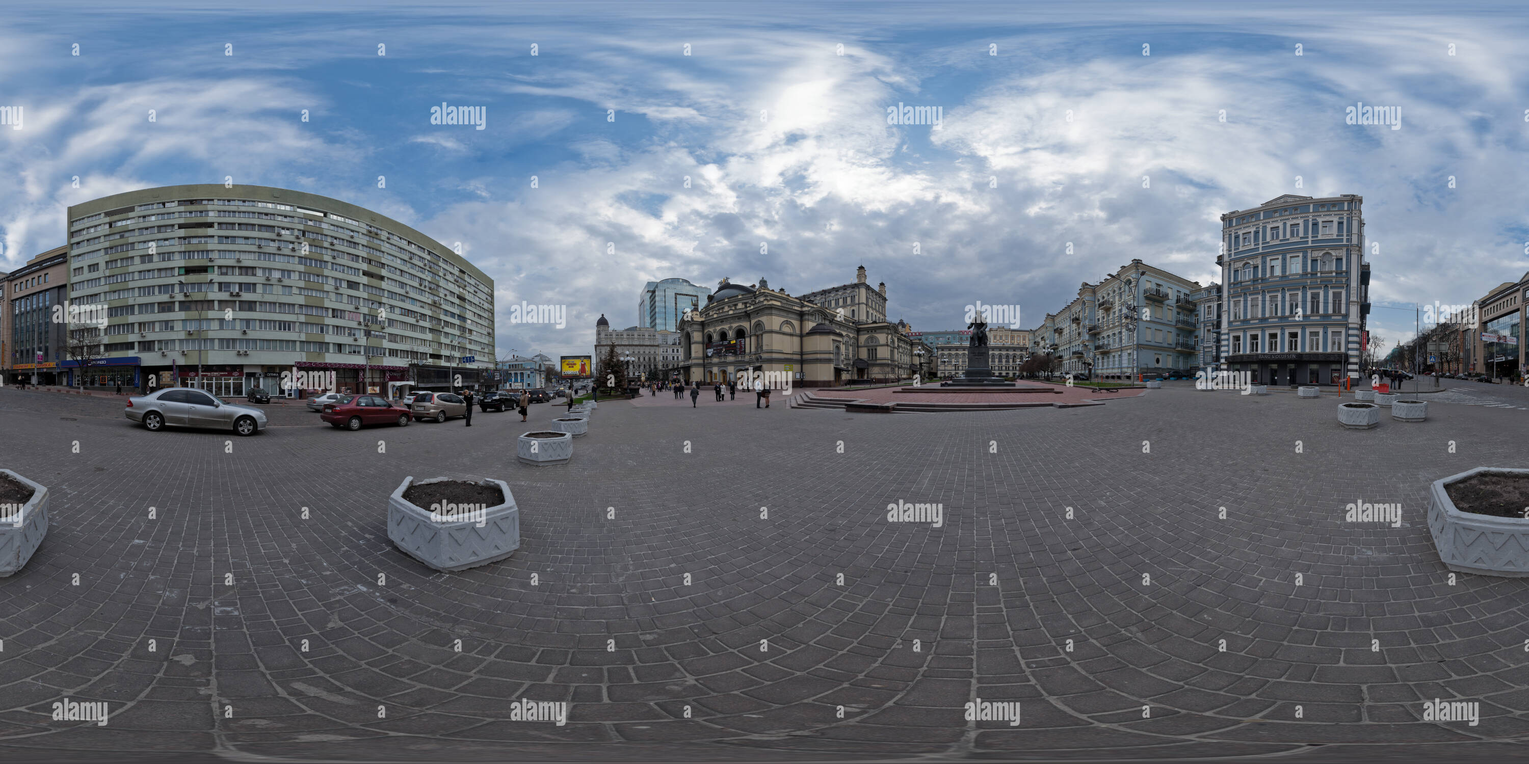 360 degree panoramic view of The Taras Shevchenko Ukrainian National Opera House and Vladimirskaya Street