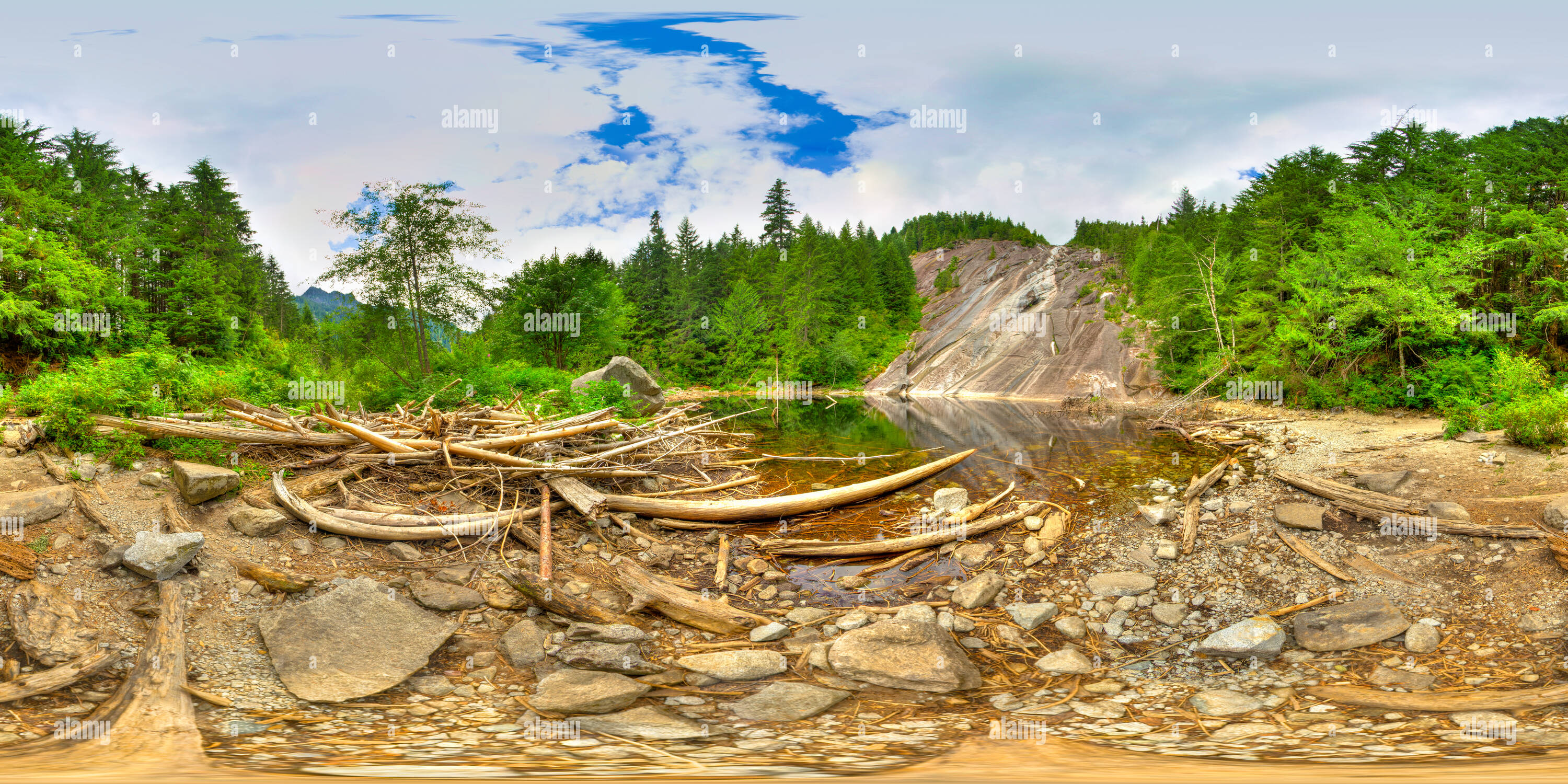 360 degree panoramic view of Otter Falls, Mt. Baker Snoqualmie National Forest, Washington State