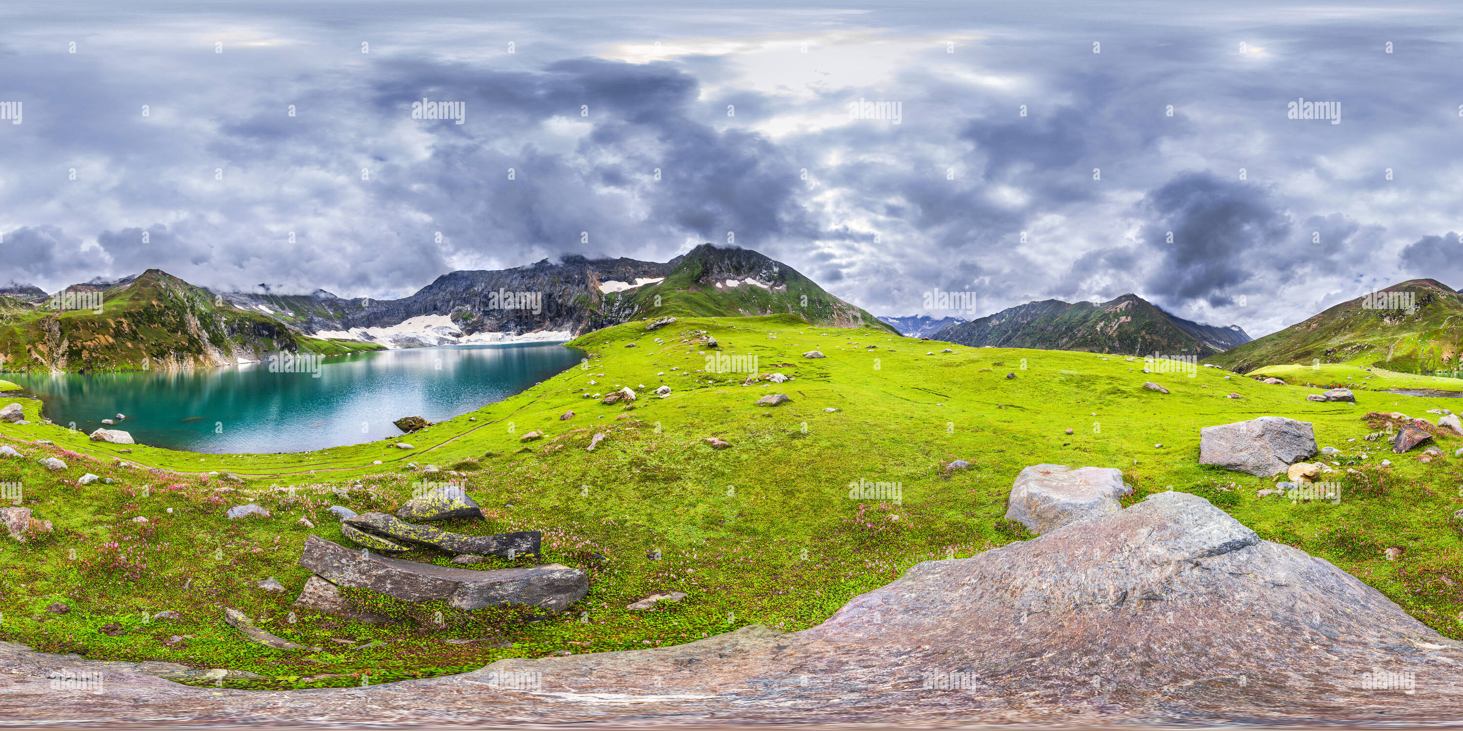 360 degree panoramic view of Ratti Gali Lake, Neelum Valley, Azad Jammu and Kashmir, Pakistan