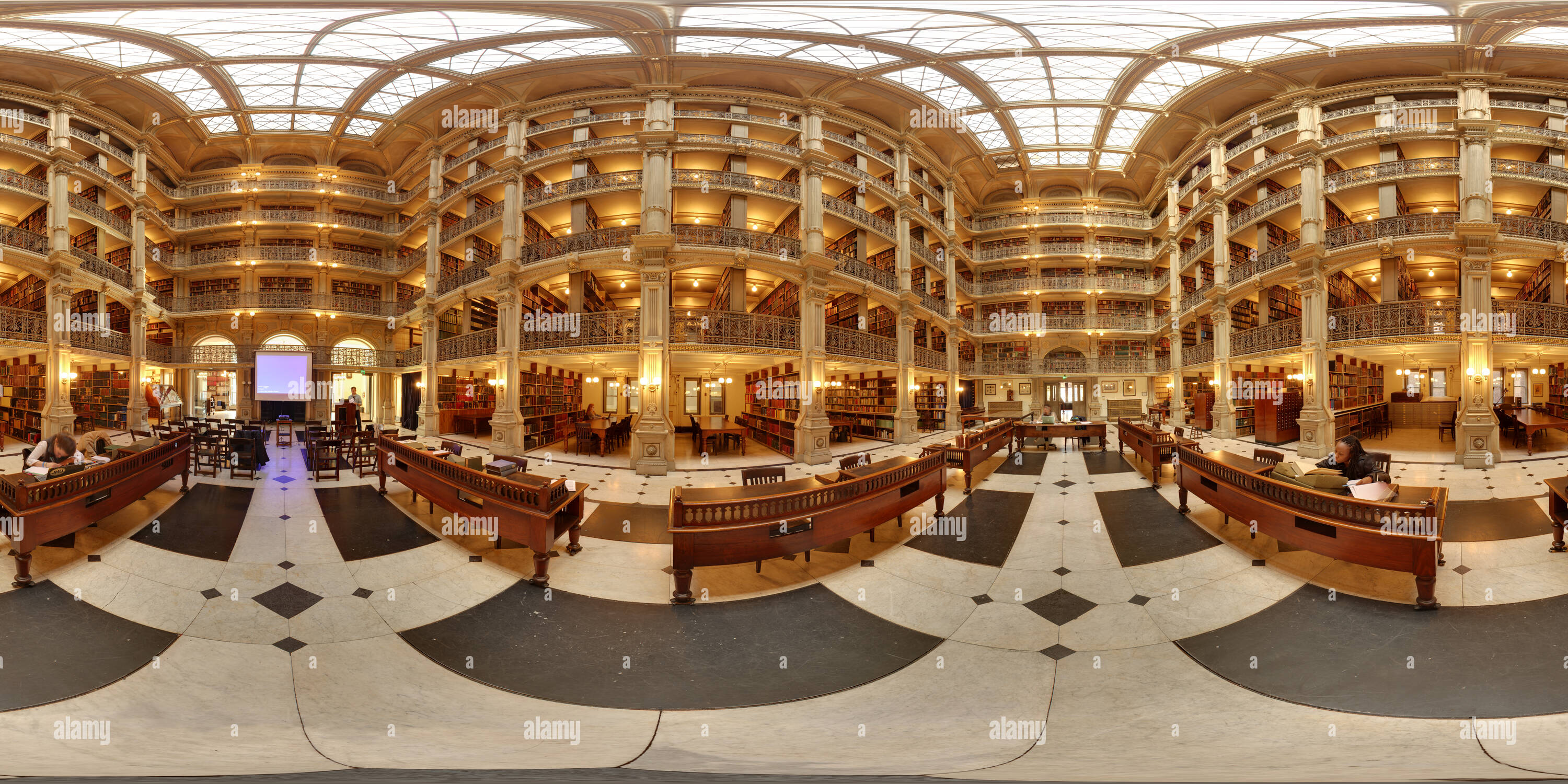 360 degree panoramic view of George Peabody Library