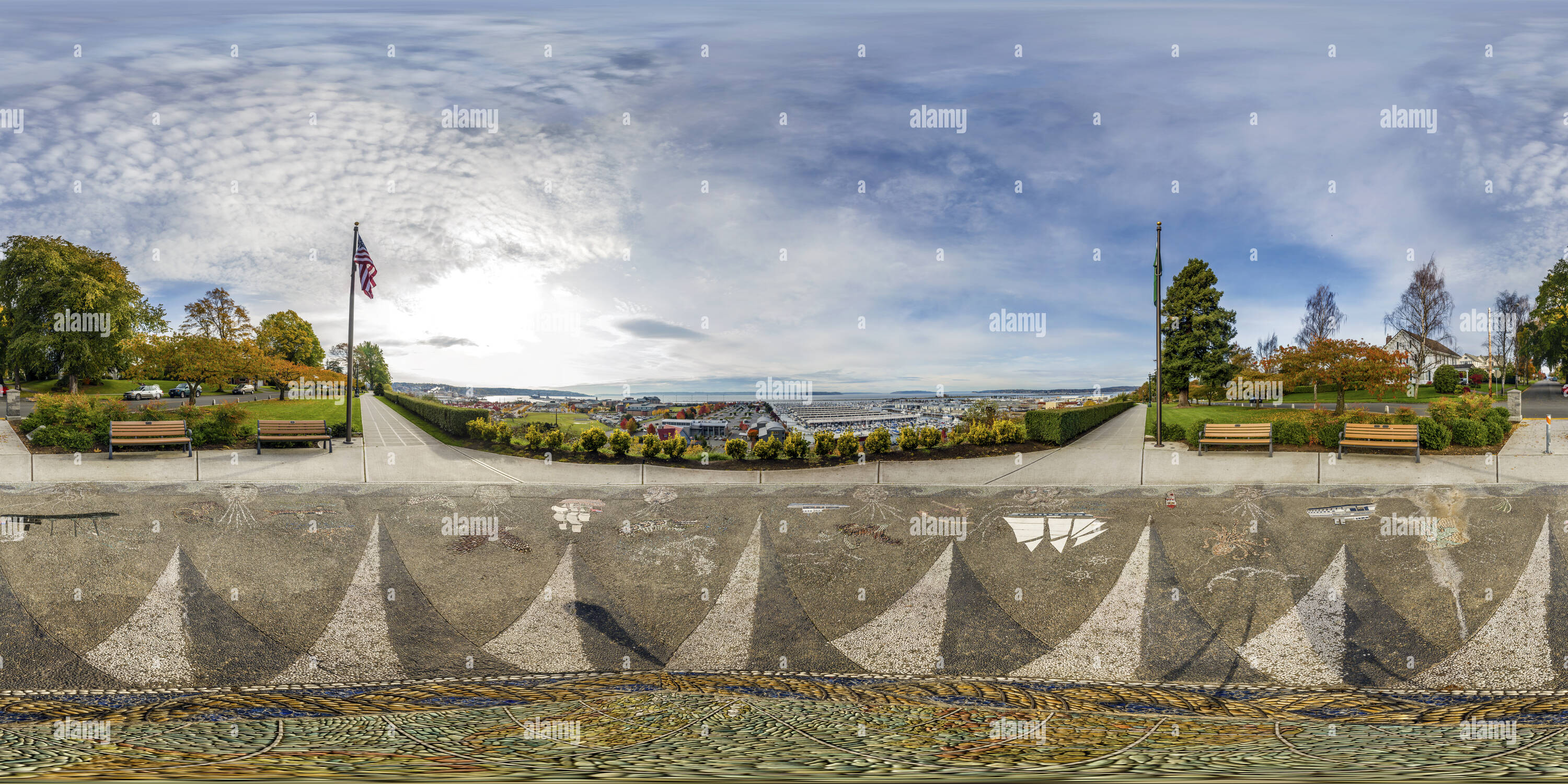 360° view of Grand Avenue Park Overlooking Everett Marina and Naval