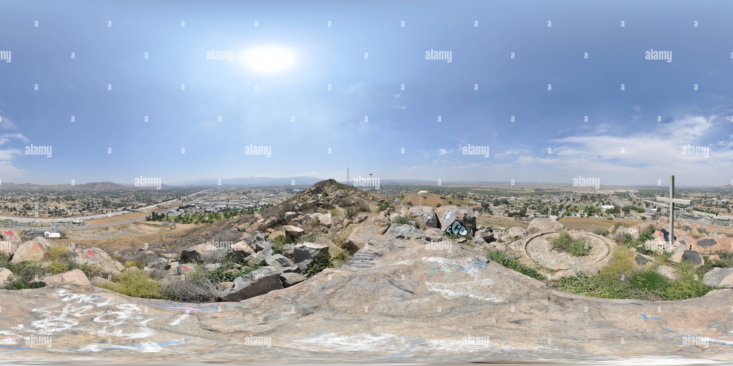 360 degree panoramic view of Beacon Hill overlook of Eastvale, Norco, and Corona in California - 2