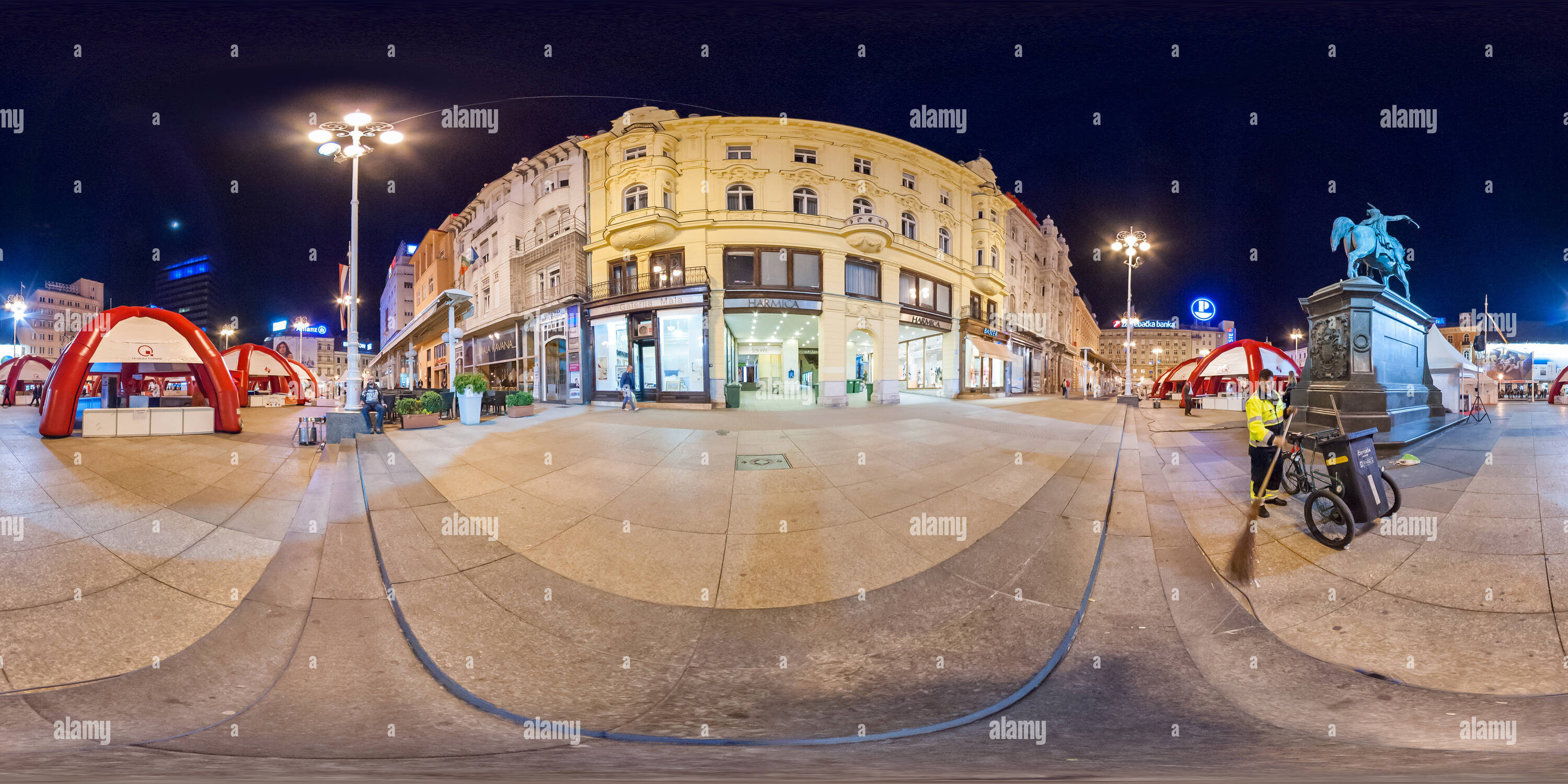 360 degree panoramic view of Jelacic sguare in Zagreb, Croatia