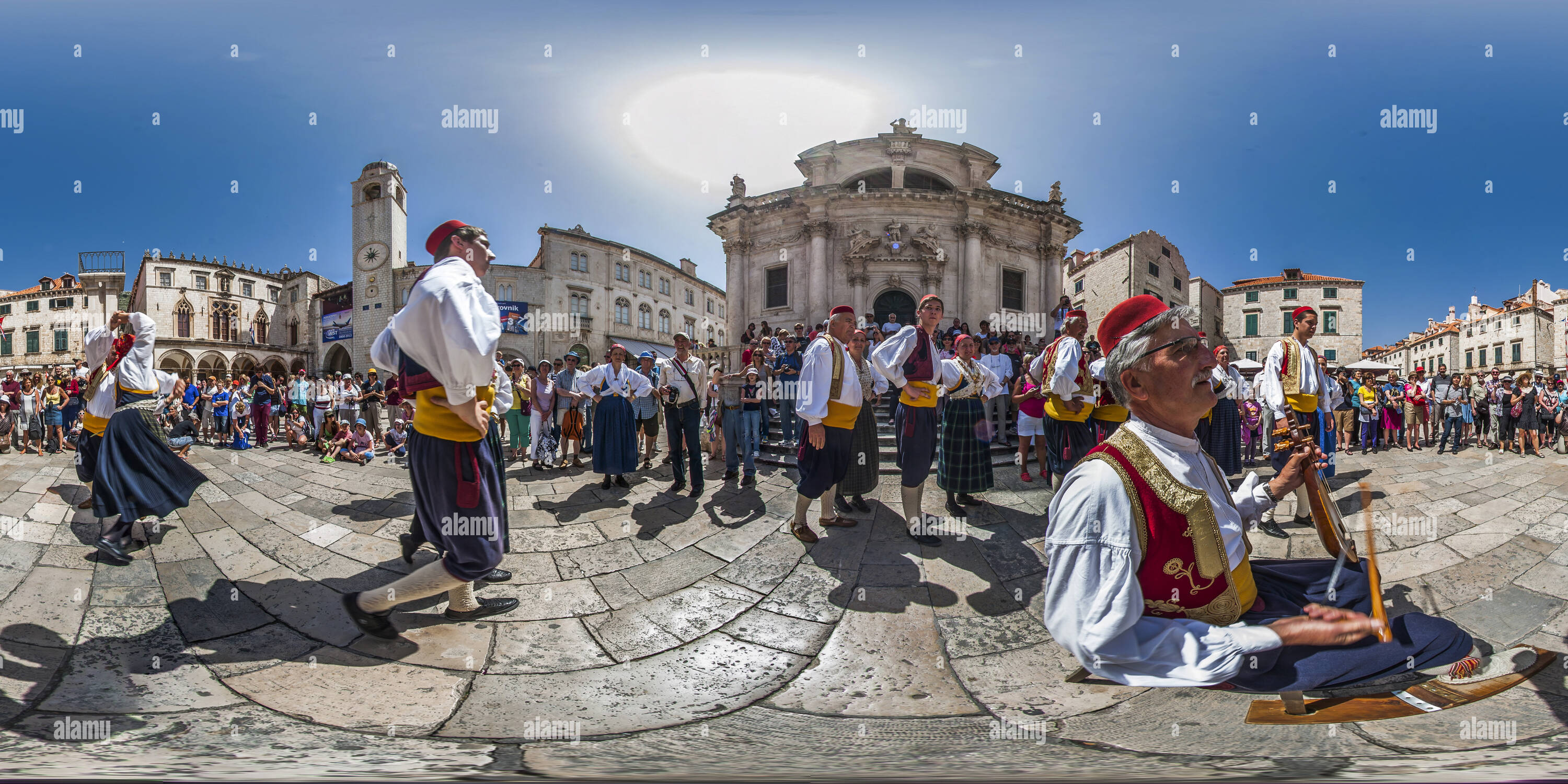 360 degree panoramic view of Celebrating First of May, Folklore dance Linđo in Dubrovnik