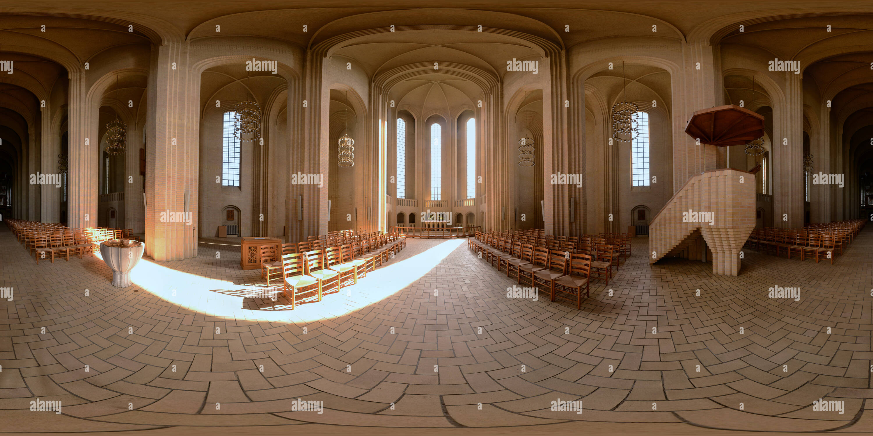 360 degree panoramic view of Grundtvigs Kirke - Church in Copenhagen