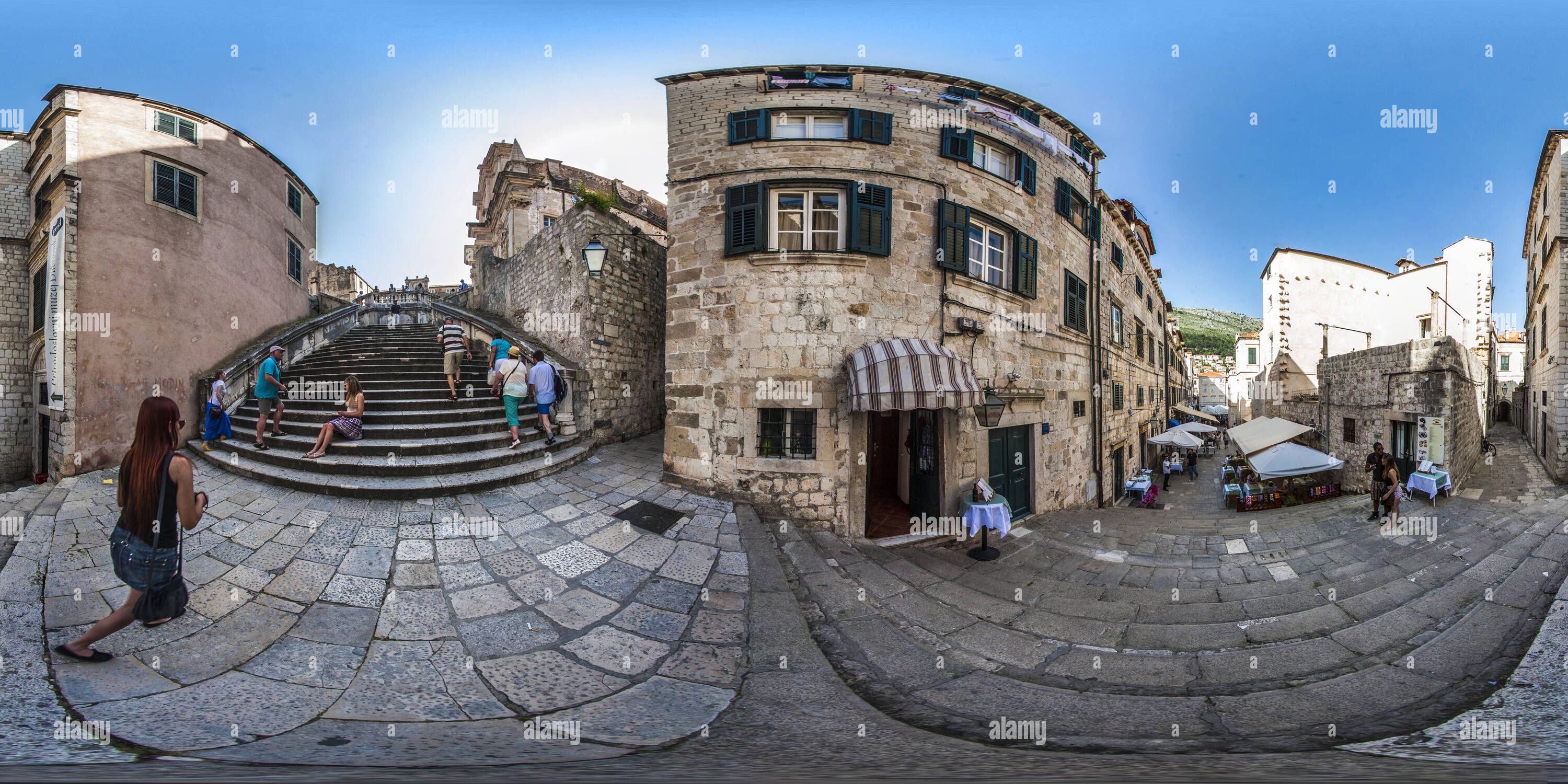 360 degree panoramic view of Stairs to Jezuit church in Dubrovnik