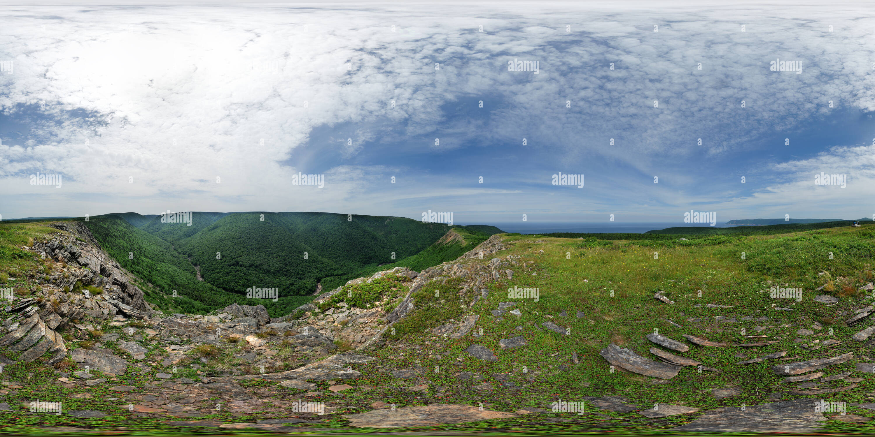 360 degree panoramic view of Meat Cove (High Meadow), Cape Breton, Nova Scotia, Canada