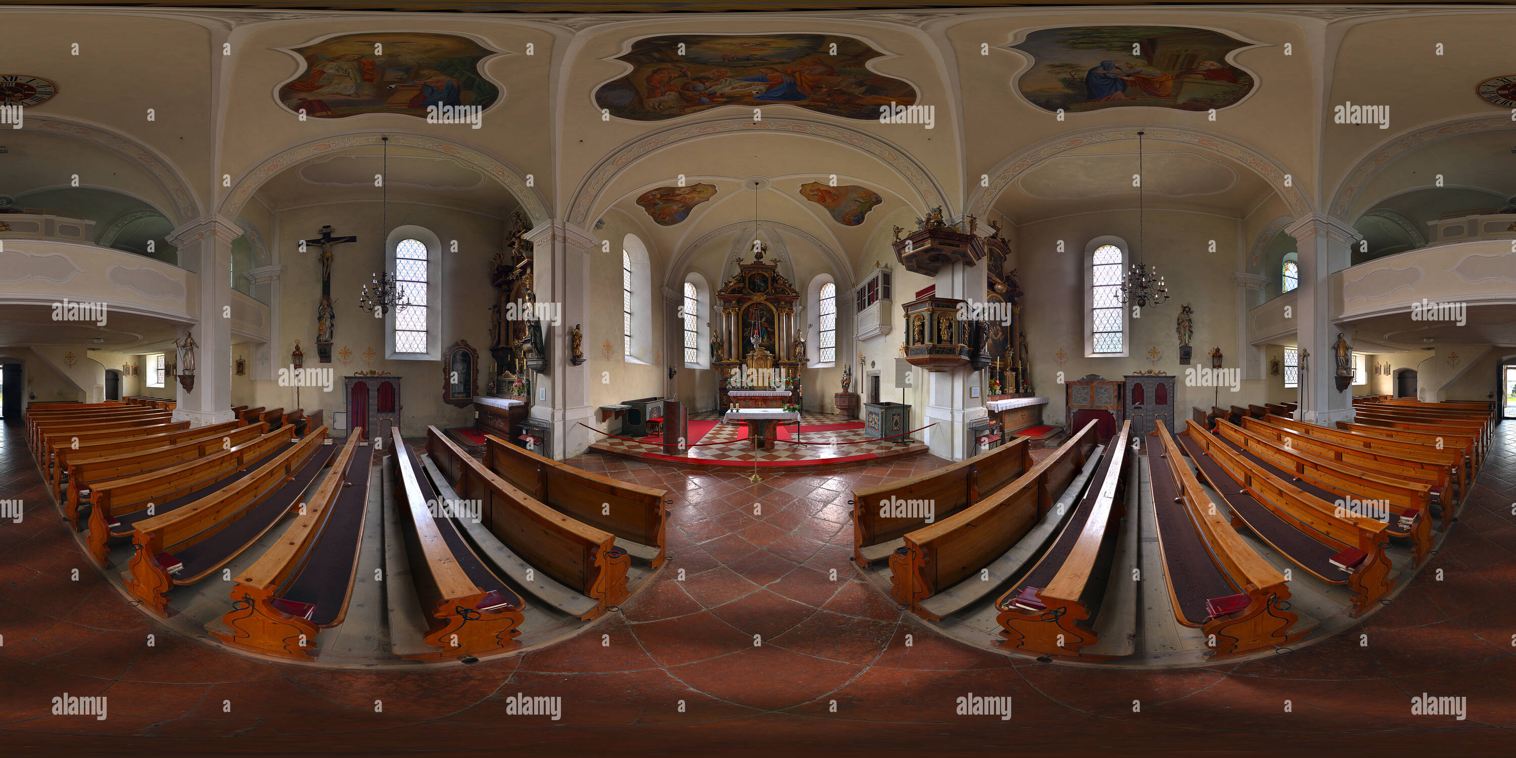 360 degree panoramic view of -St. Martin bei Lofer- Pfarrkirche / Kirchensaal