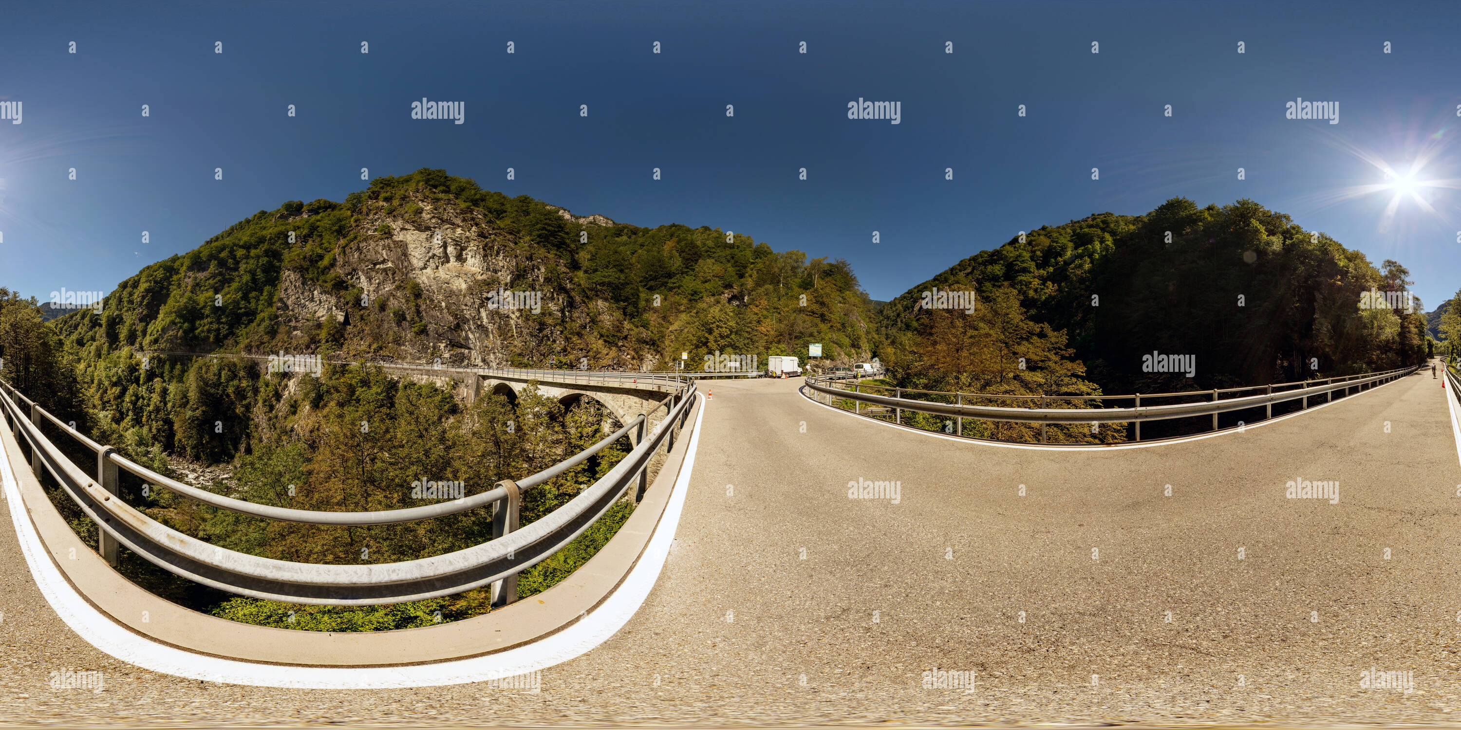 360 degree panoramic view of Ponte Oscuro in the Onsernone Valley