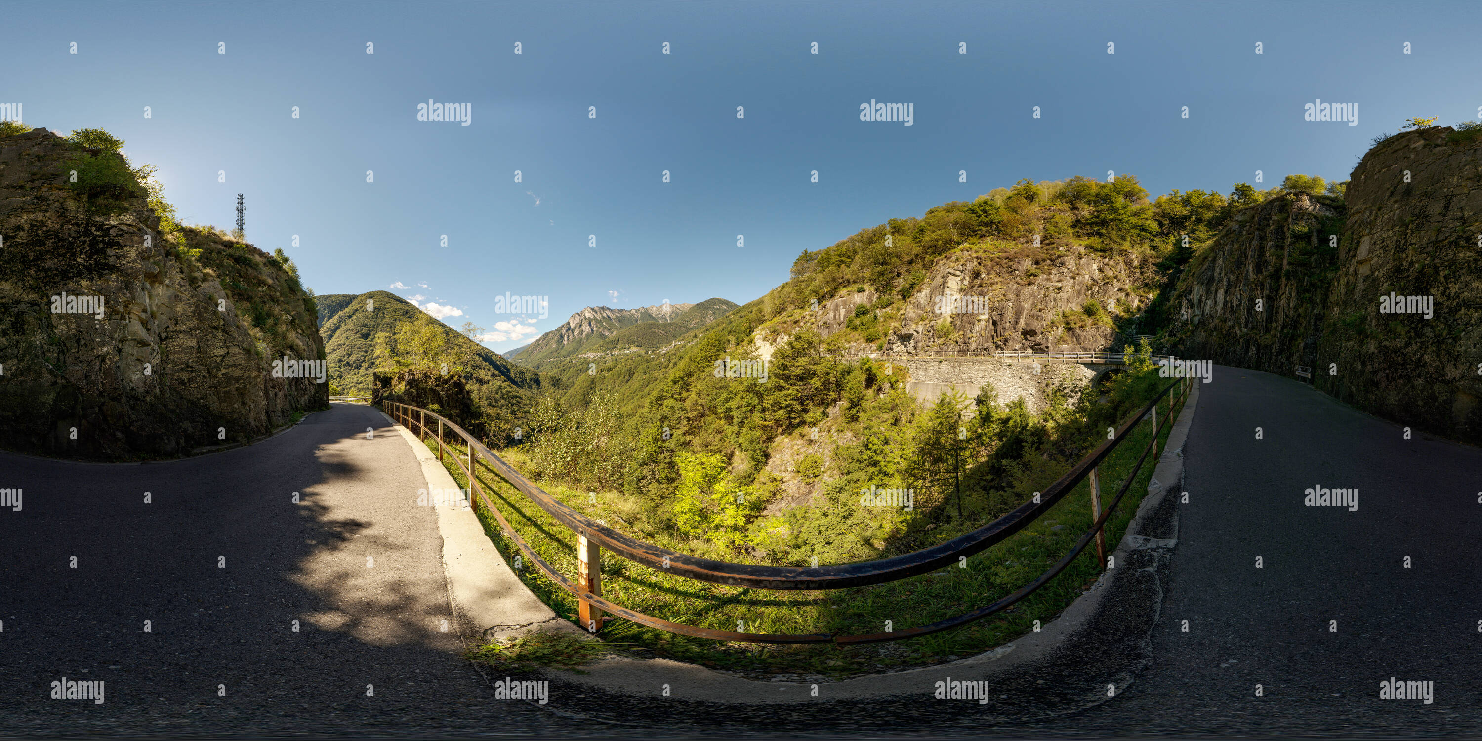 360 degree panoramic view of Road into the wild Onsernone Valley