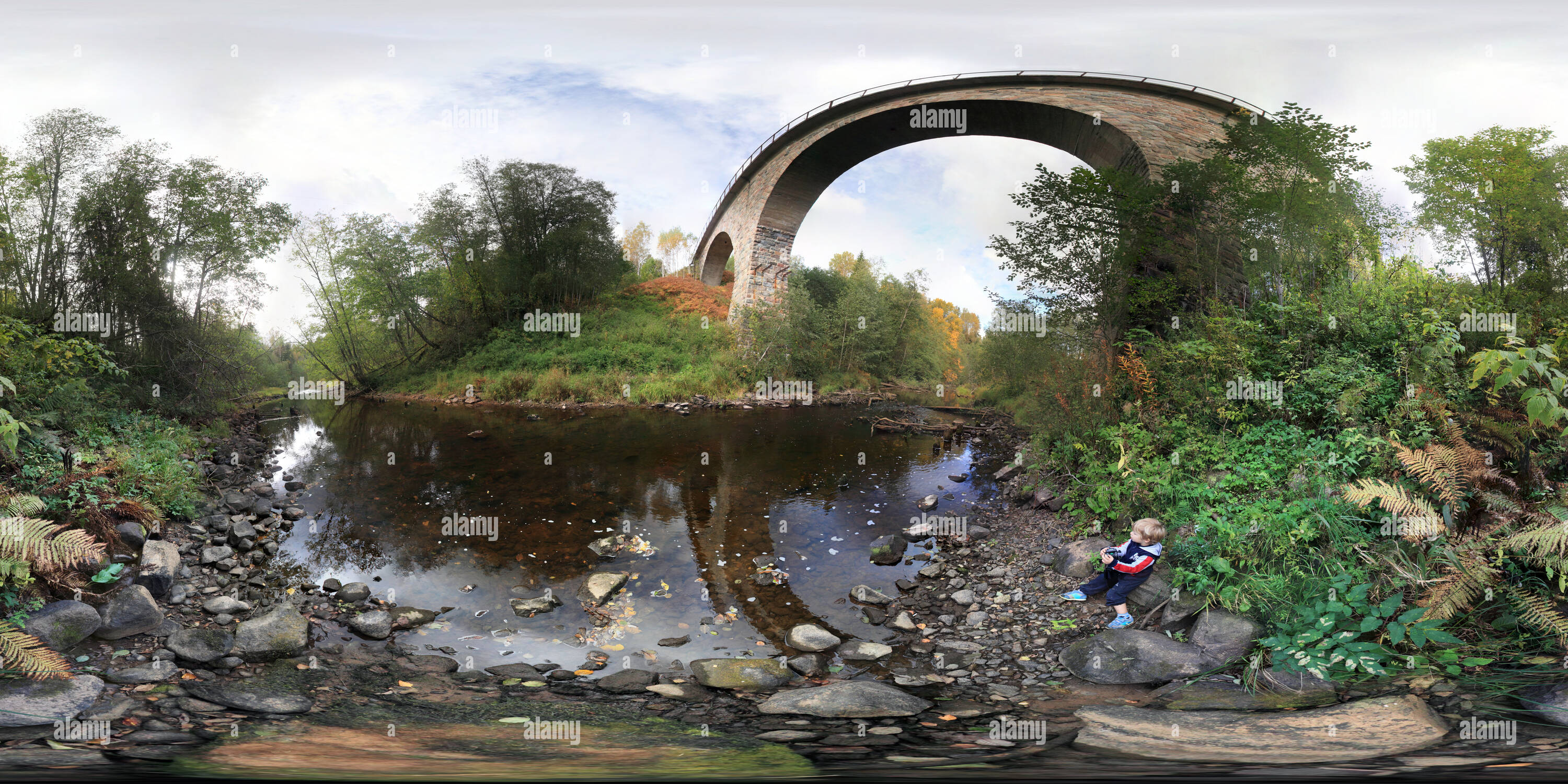 360 degree panoramic view of Bridge over Yarinya river. Valday - Krestcy railway.