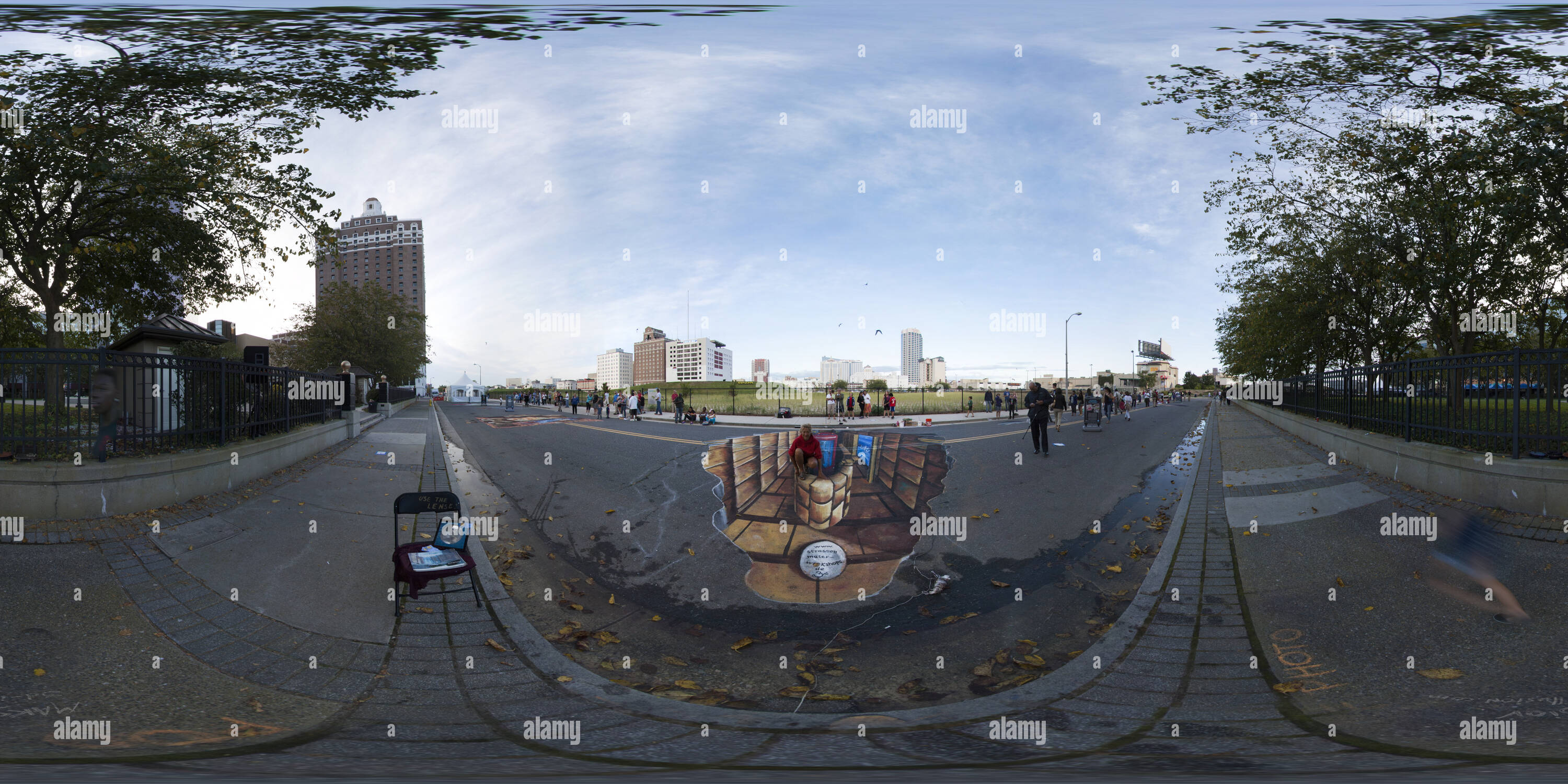 360 degree panoramic view of Art Chalk Festival in Atlantic City, artist Marion Ruthardt