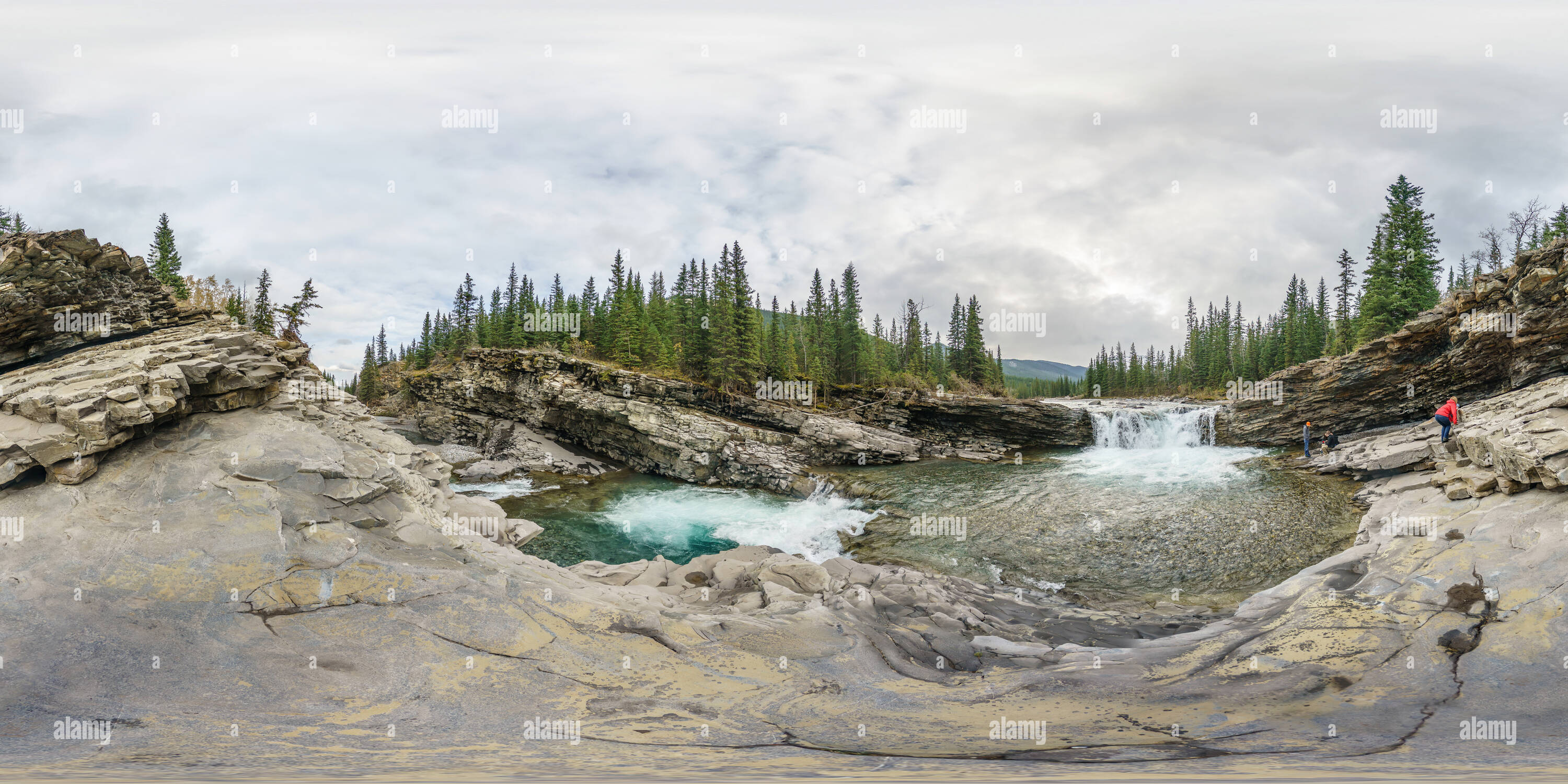 360 degree panoramic view of Sheep River Falls in Alberta, Canada