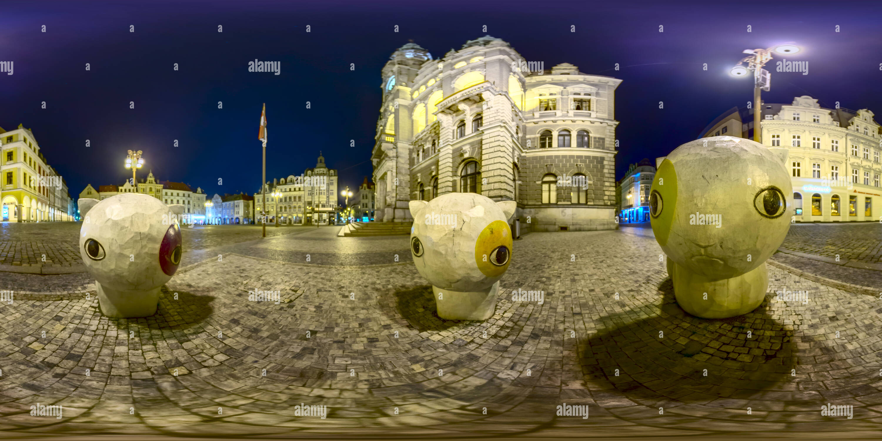 360 degree panoramic view of Liberec - Kitten Statues by the City Hall