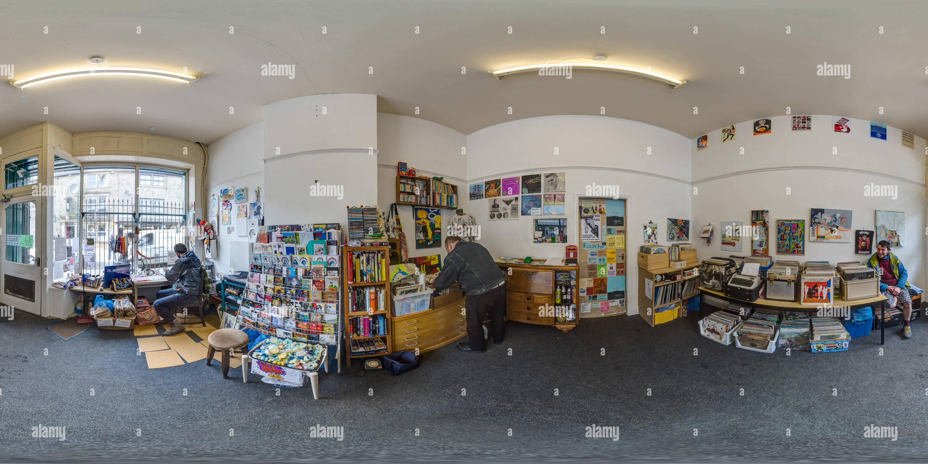 360 degree panoramic view of Inside the former Fulbaechop shop in Bacup, Lancashire