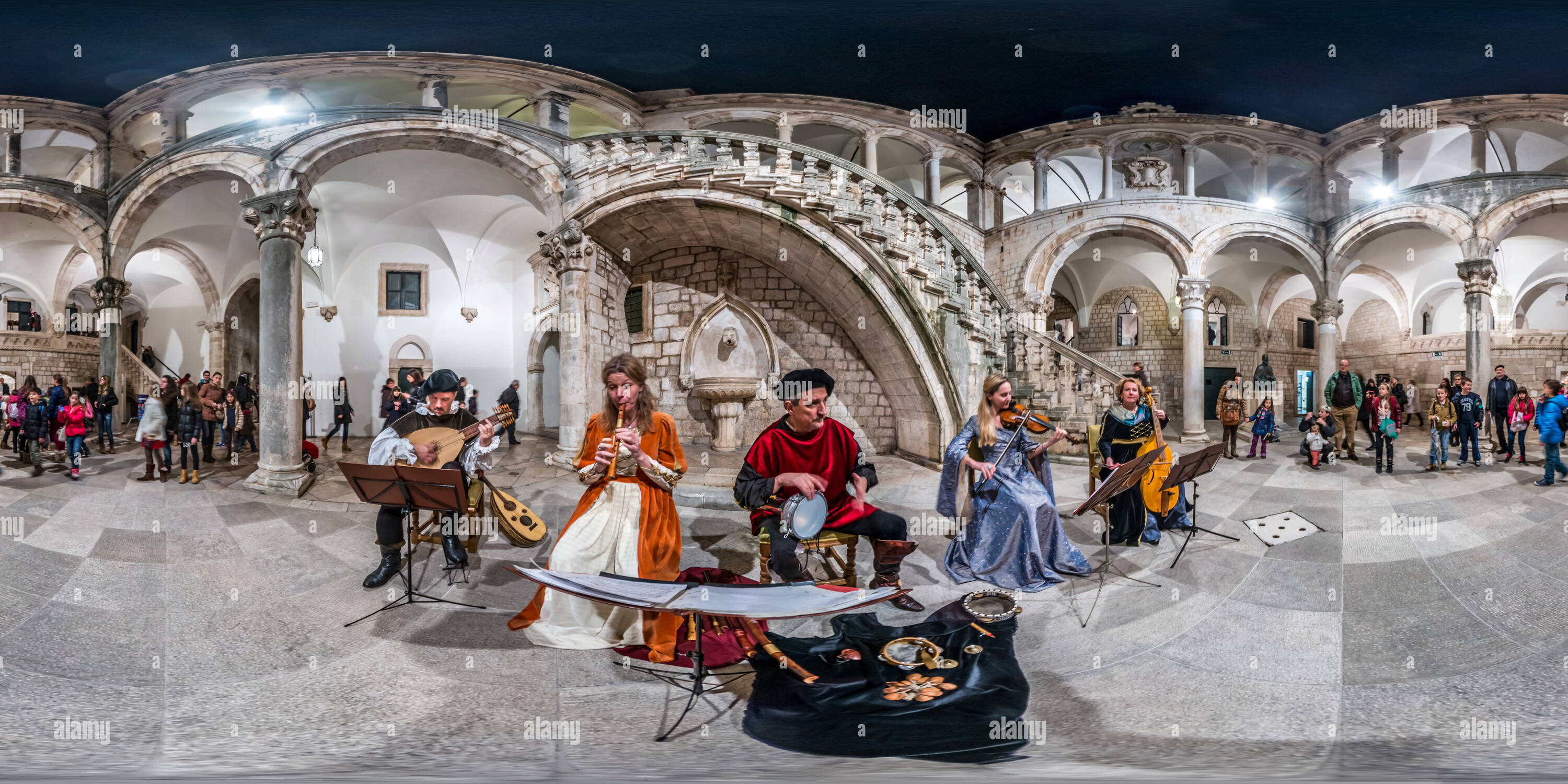 360 degree panoramic view of Long Night of Museums - concert at Rector's Palace