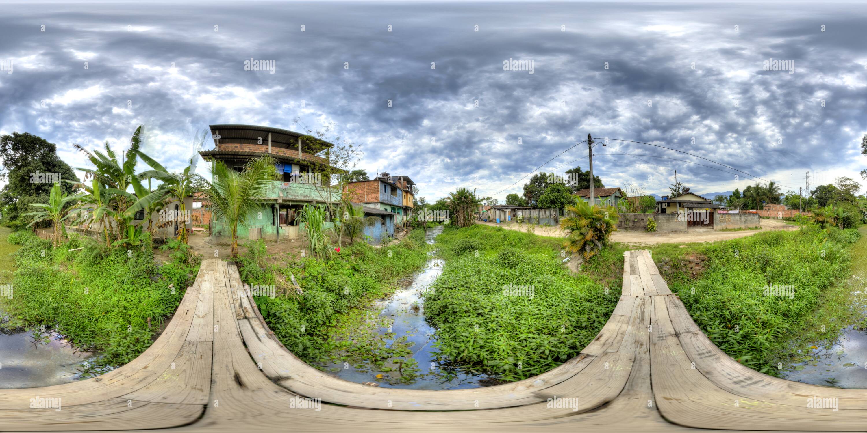 360° view of Rio de Janeiro Brazil, Citrolandia, country town river ...