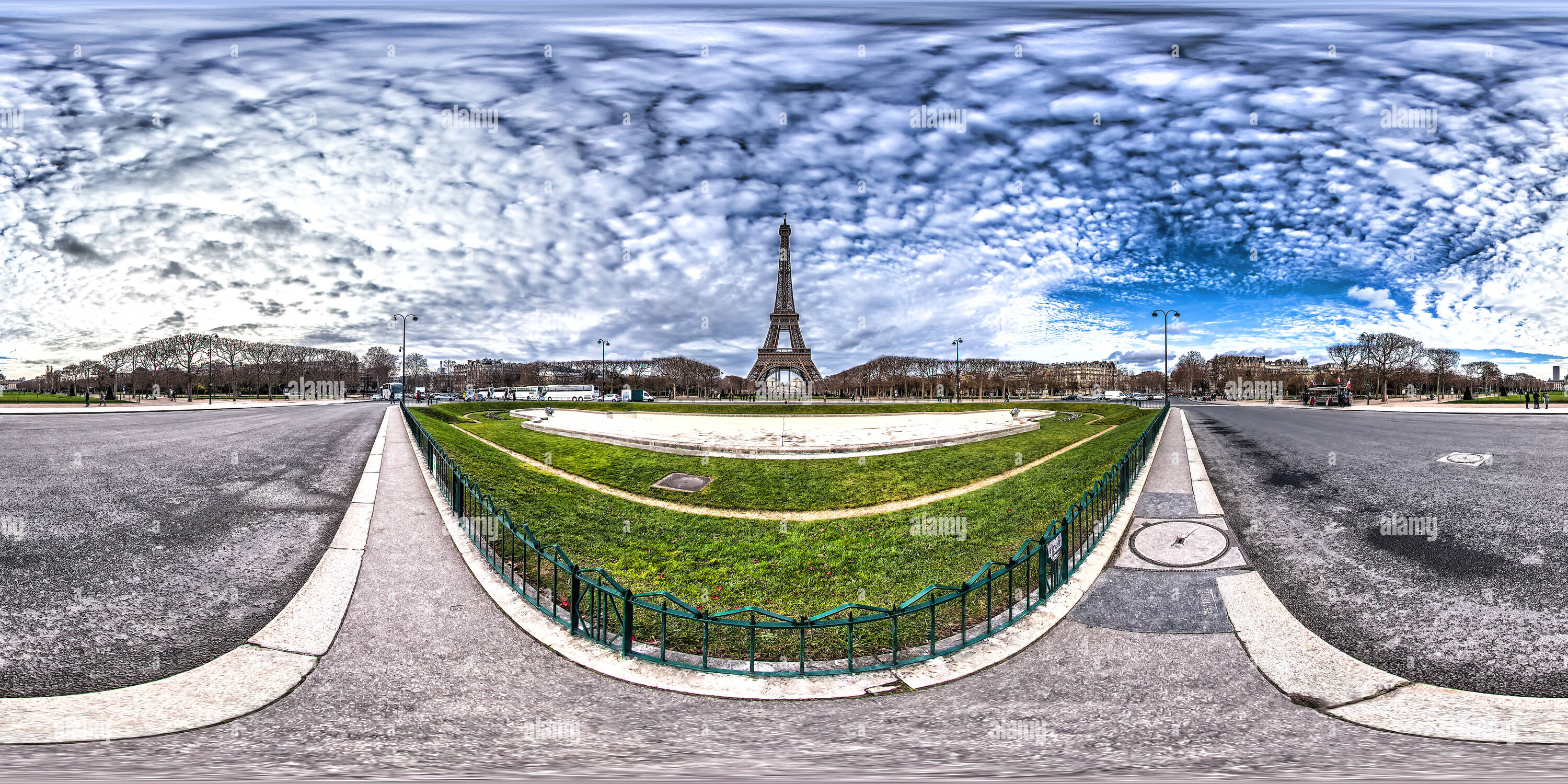 360 degree panoramic view of Eiffel Tower - Av. Joseph Bouvard - Rue du Champ de Mars