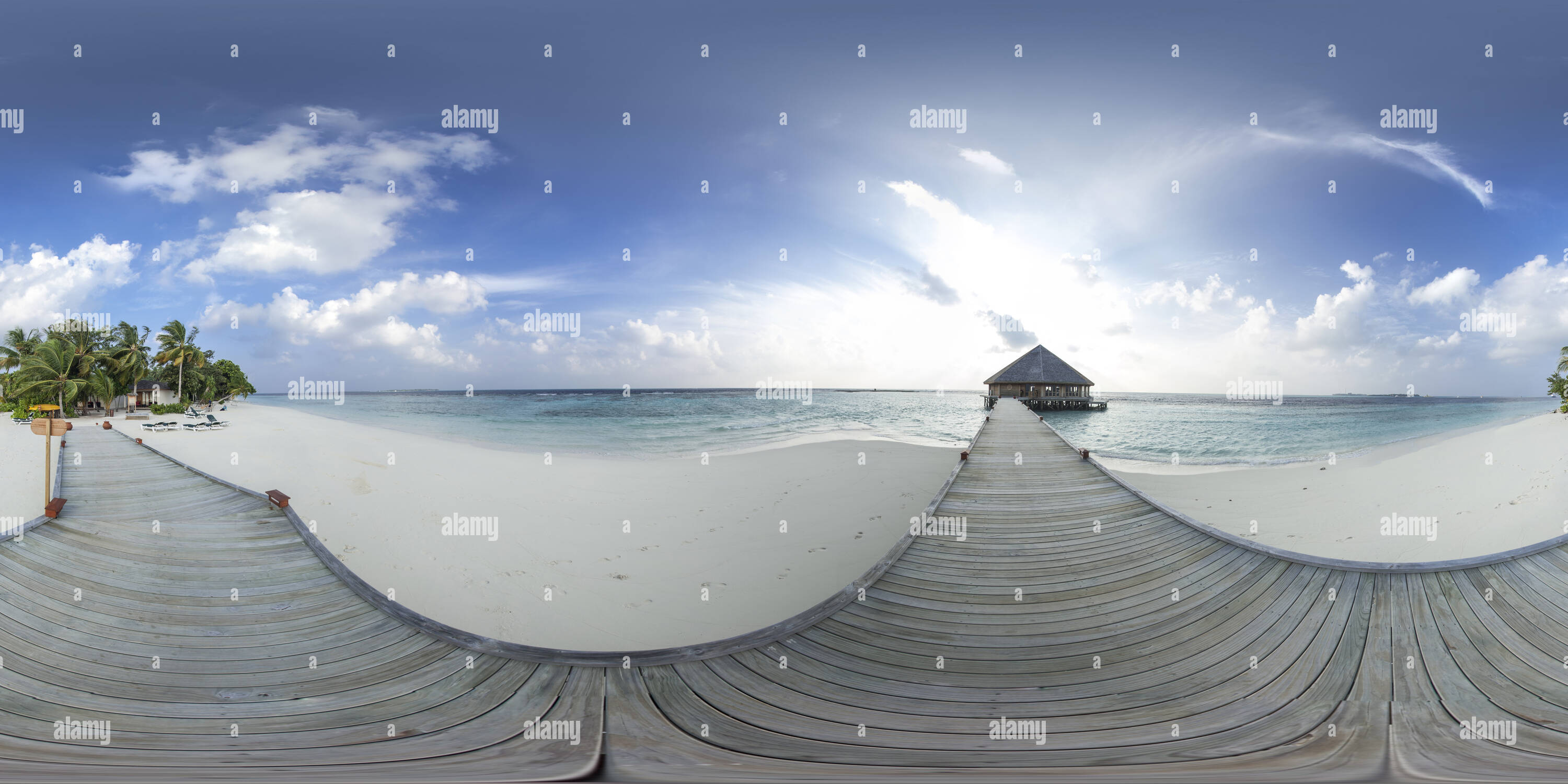 360 degree panoramic view of Vilamendhoo. Maldives. Restaraunt