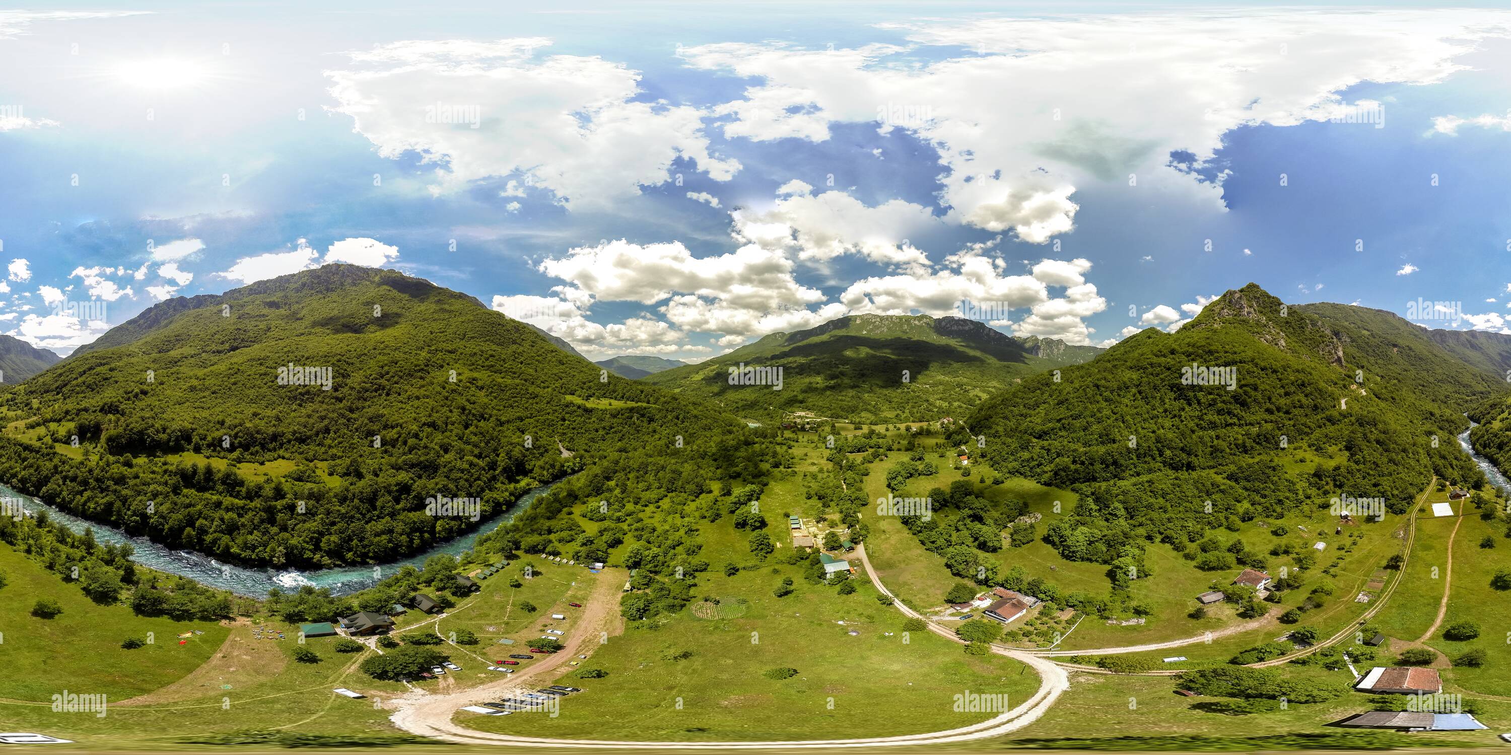 360 degree panoramic view of Šćepan Polje (Tara Rafting) - Montenegro Aerial Panorama