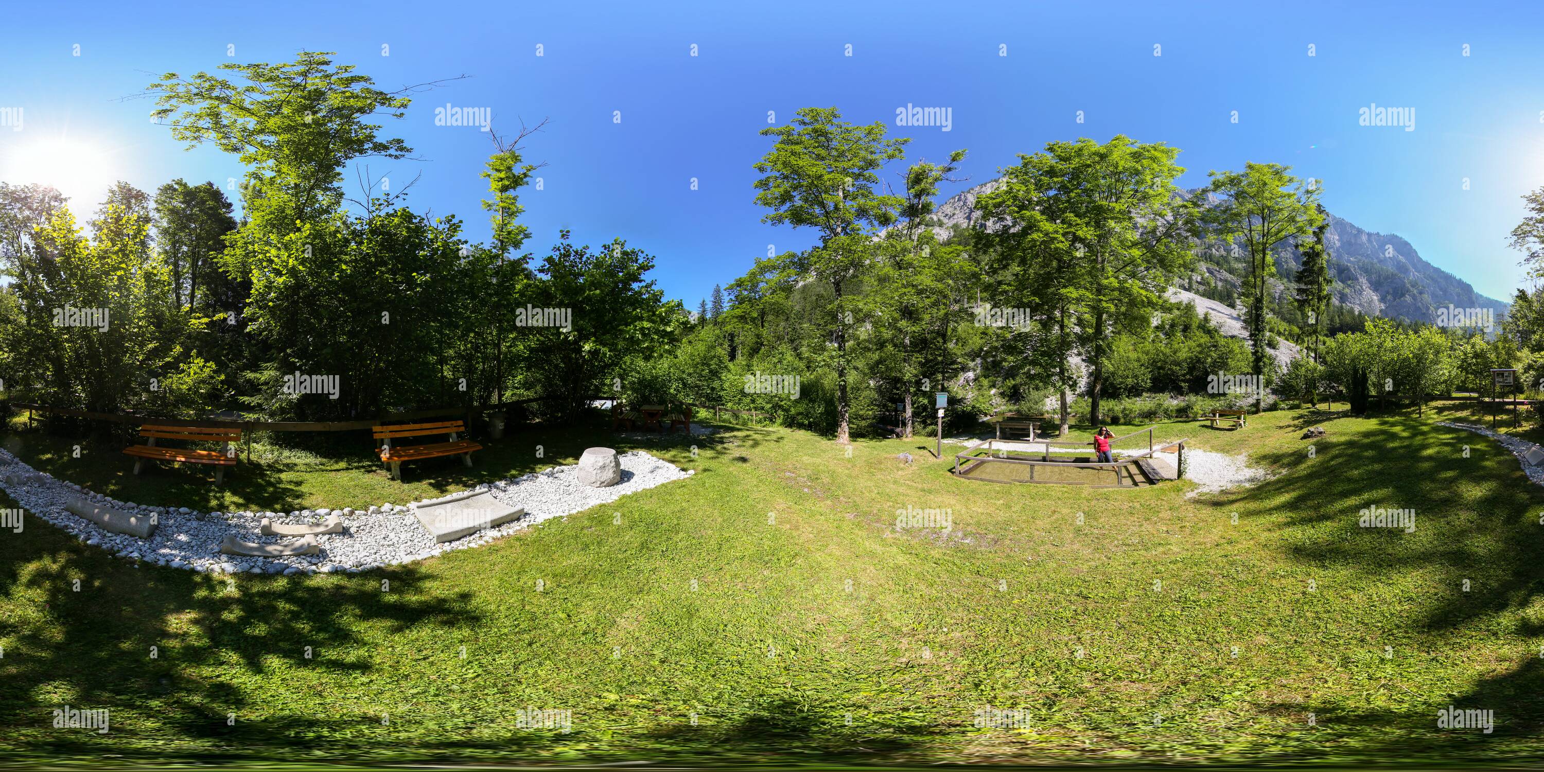 360 degree panoramic view of Kneipp area Leopoldsteinersee