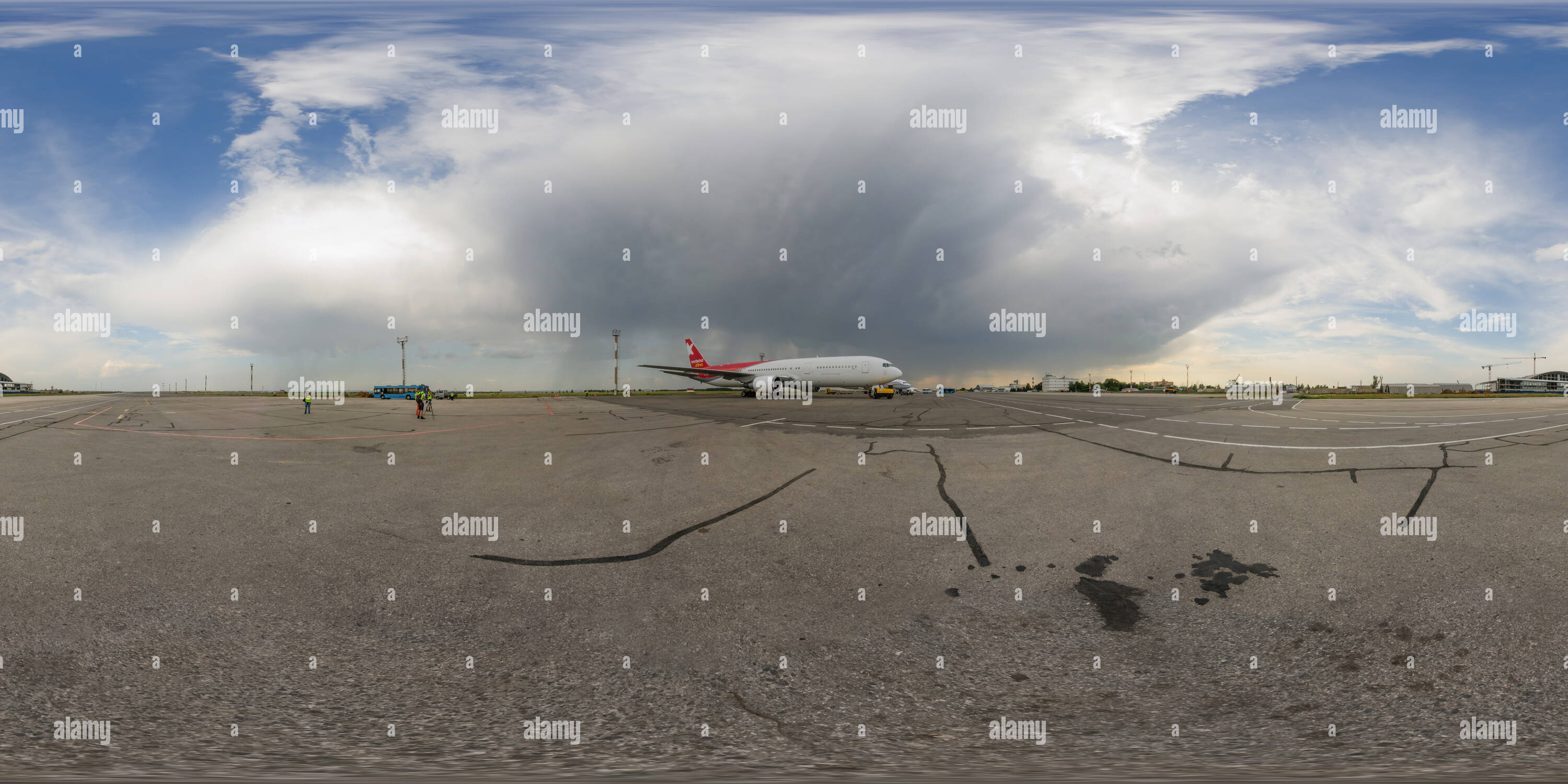 360 degree panoramic view of Samara Kurumoch International Airport. Nordavia Airplane