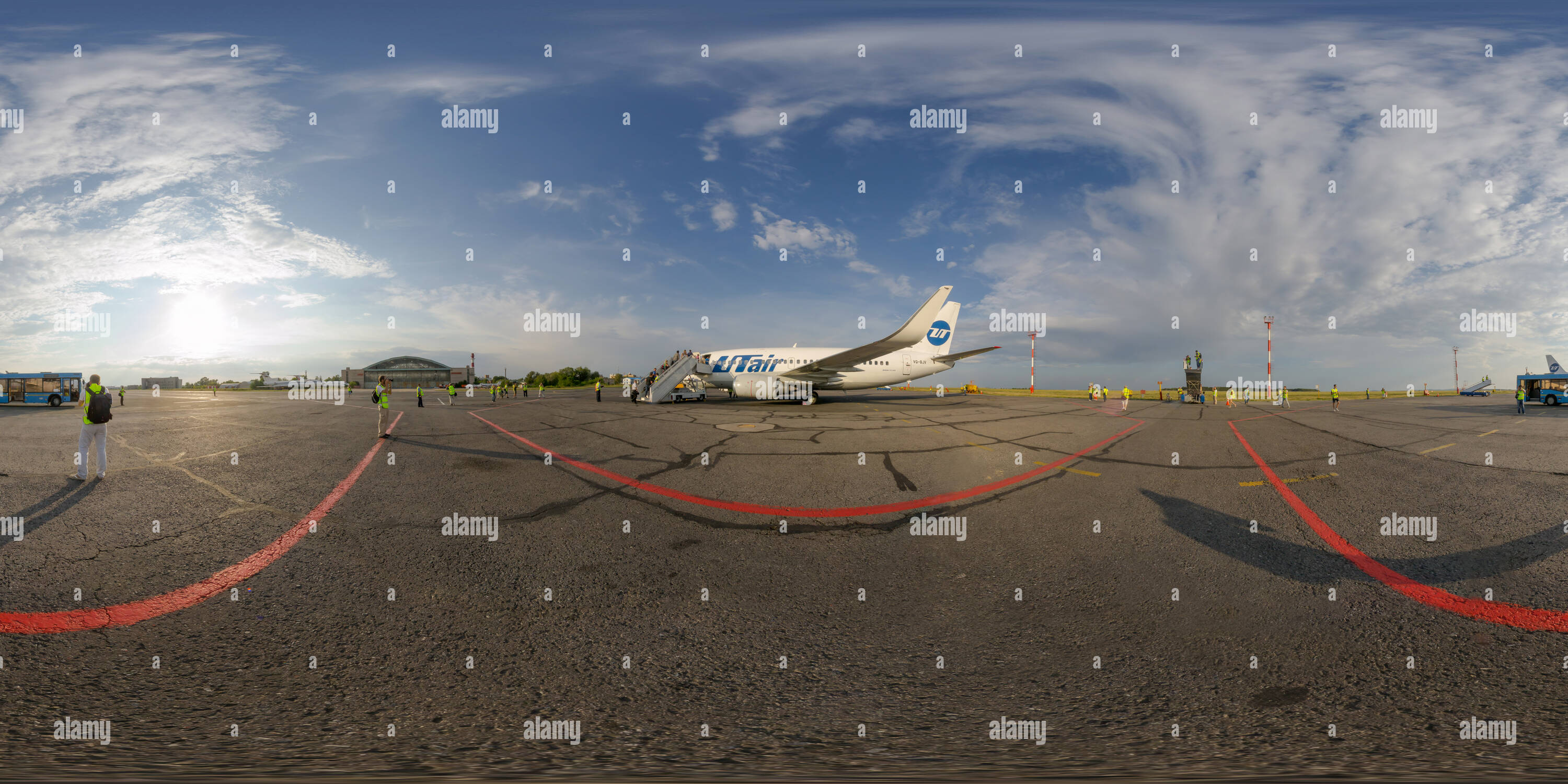 360 degree panoramic view of Samara Kurumoch International Airport. Passengers Boarding the plane-2.