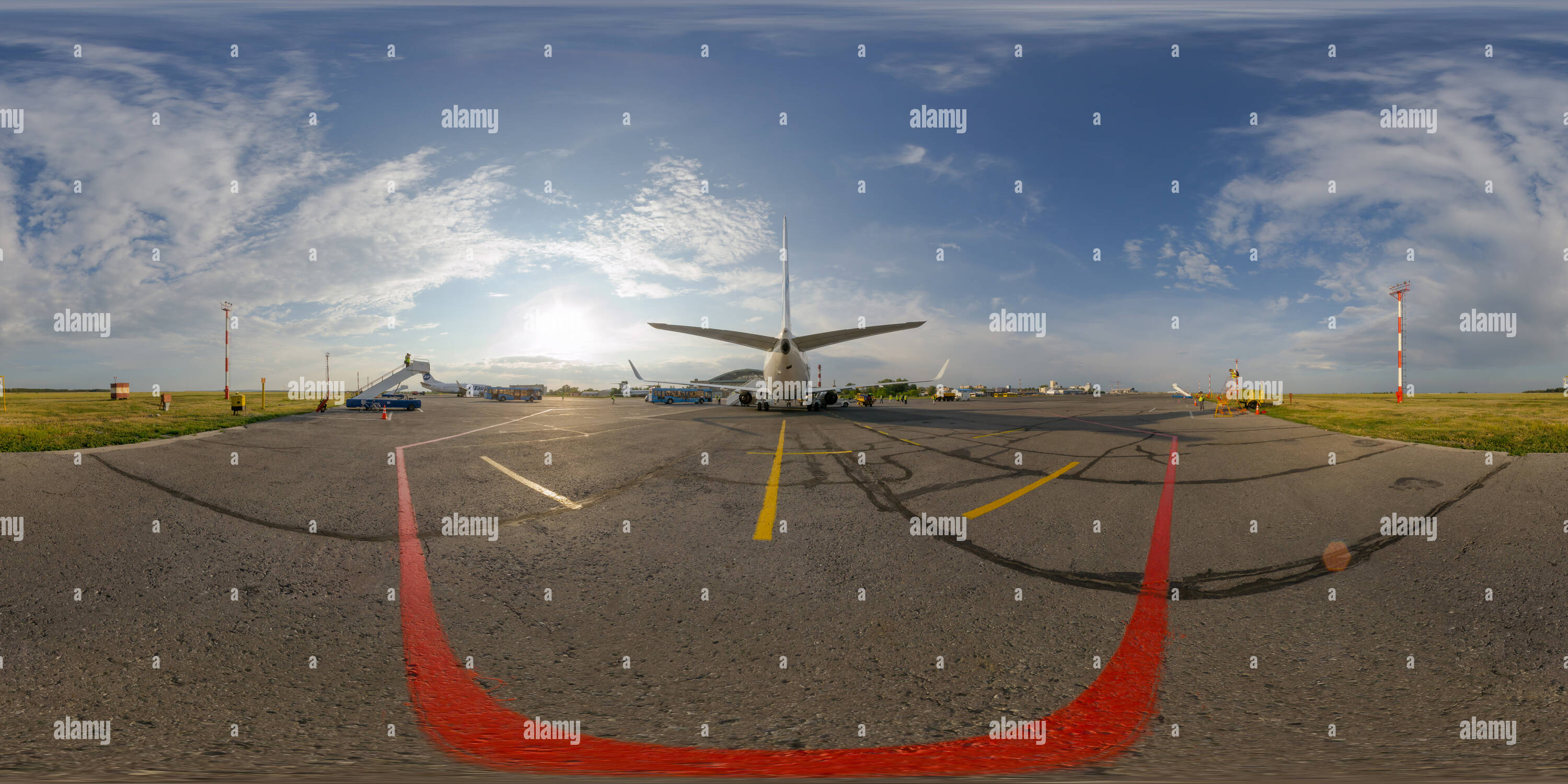 360 degree panoramic view of Samara Kurumoch International Airport. Passenger Airplane