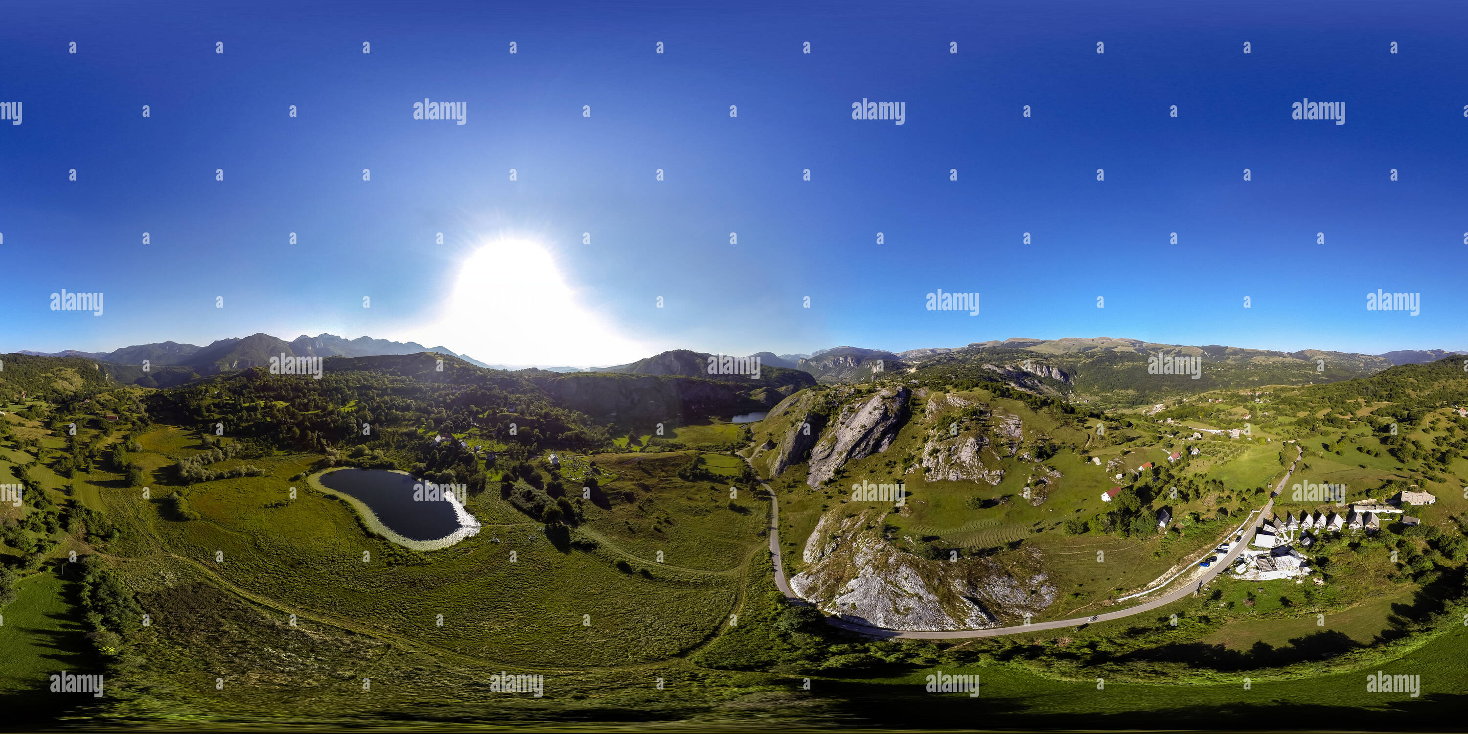 360 degree panoramic view of Pošćenje - Etno Selo Nevidio - Montenegro Aerial Panorama