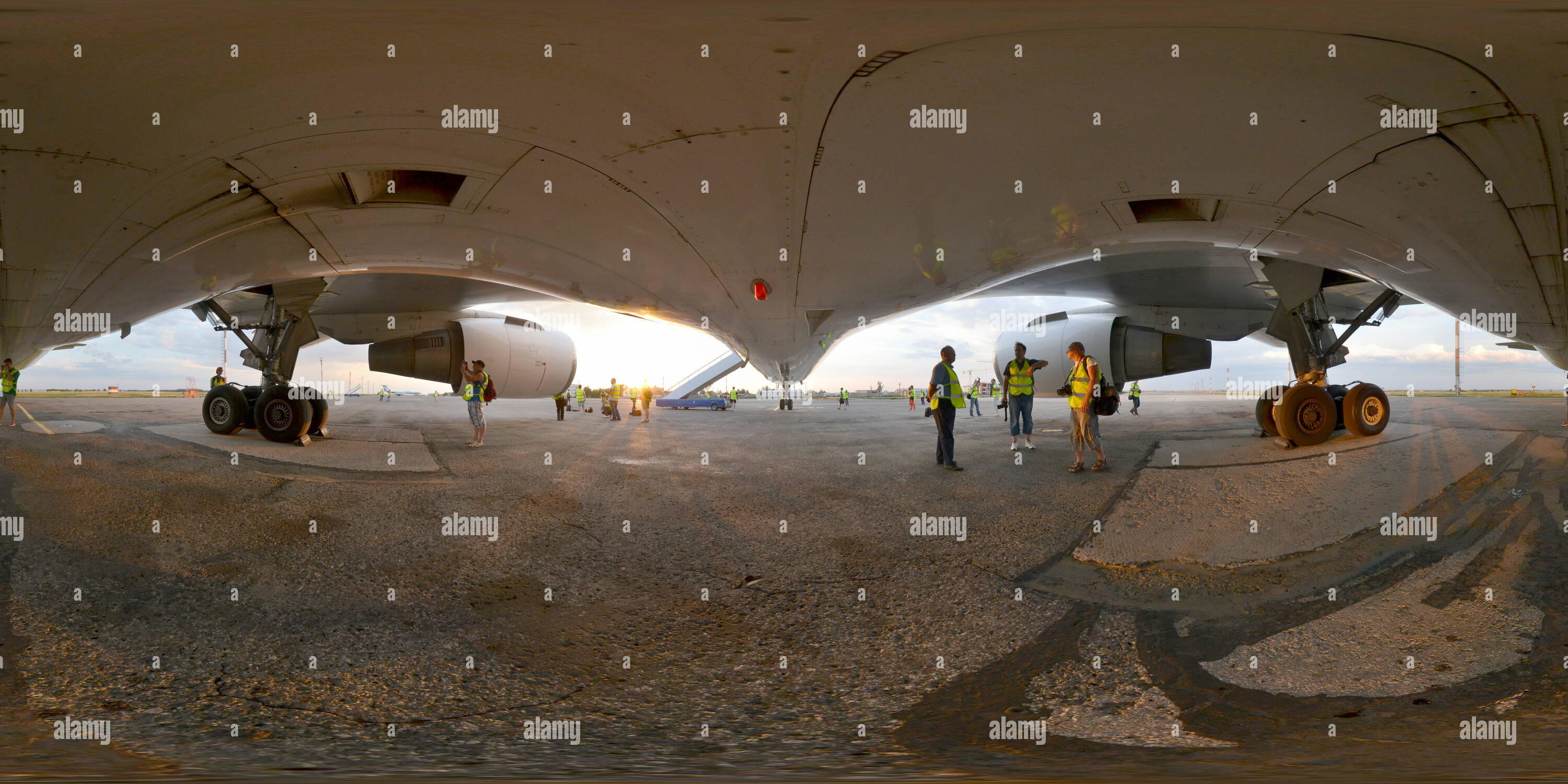 360 degree panoramic view of Samara Kurumoch International Airport. Airplane Boeing 767-306