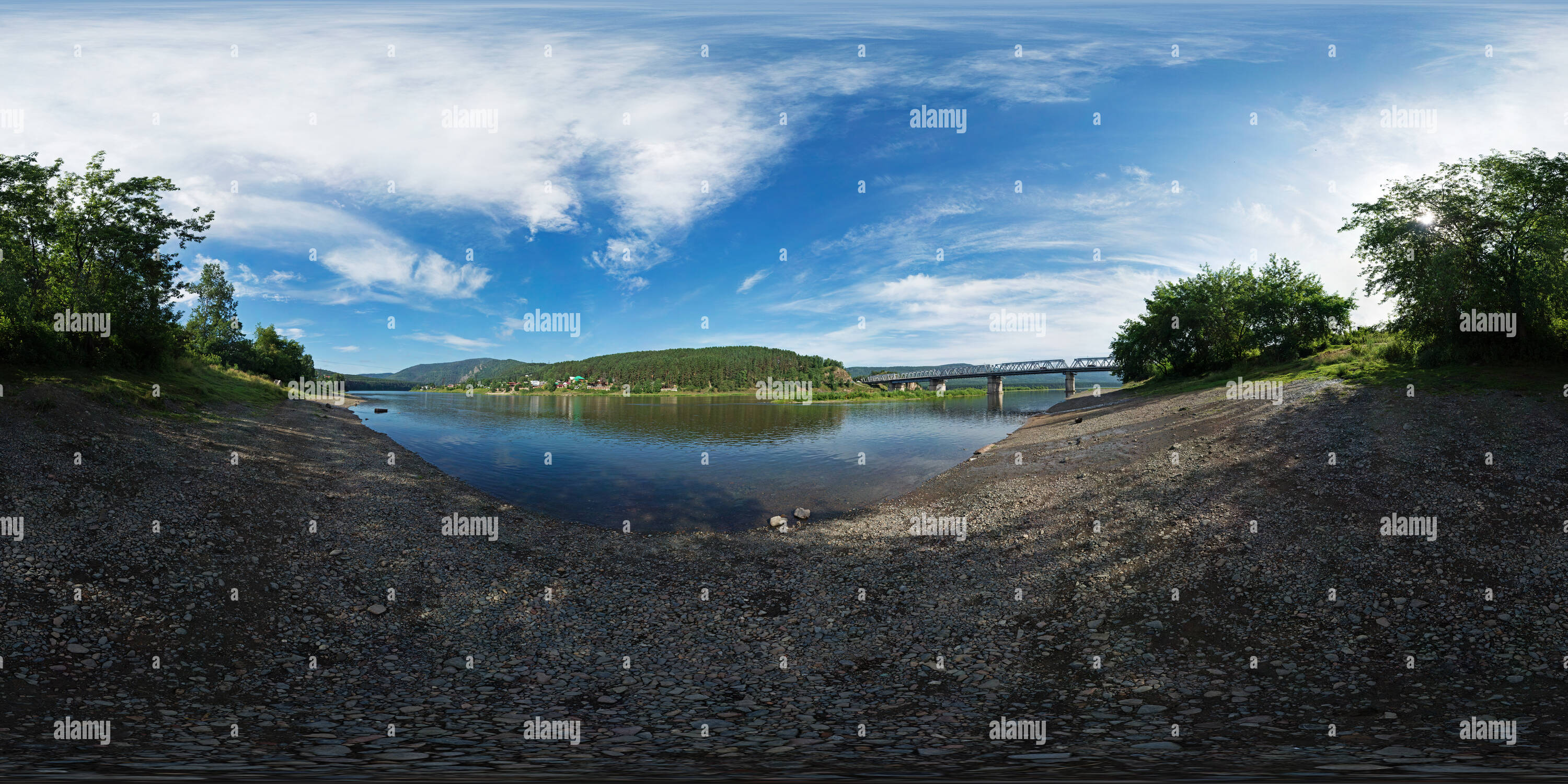 360 degree panoramic view of Bridge over Mana River