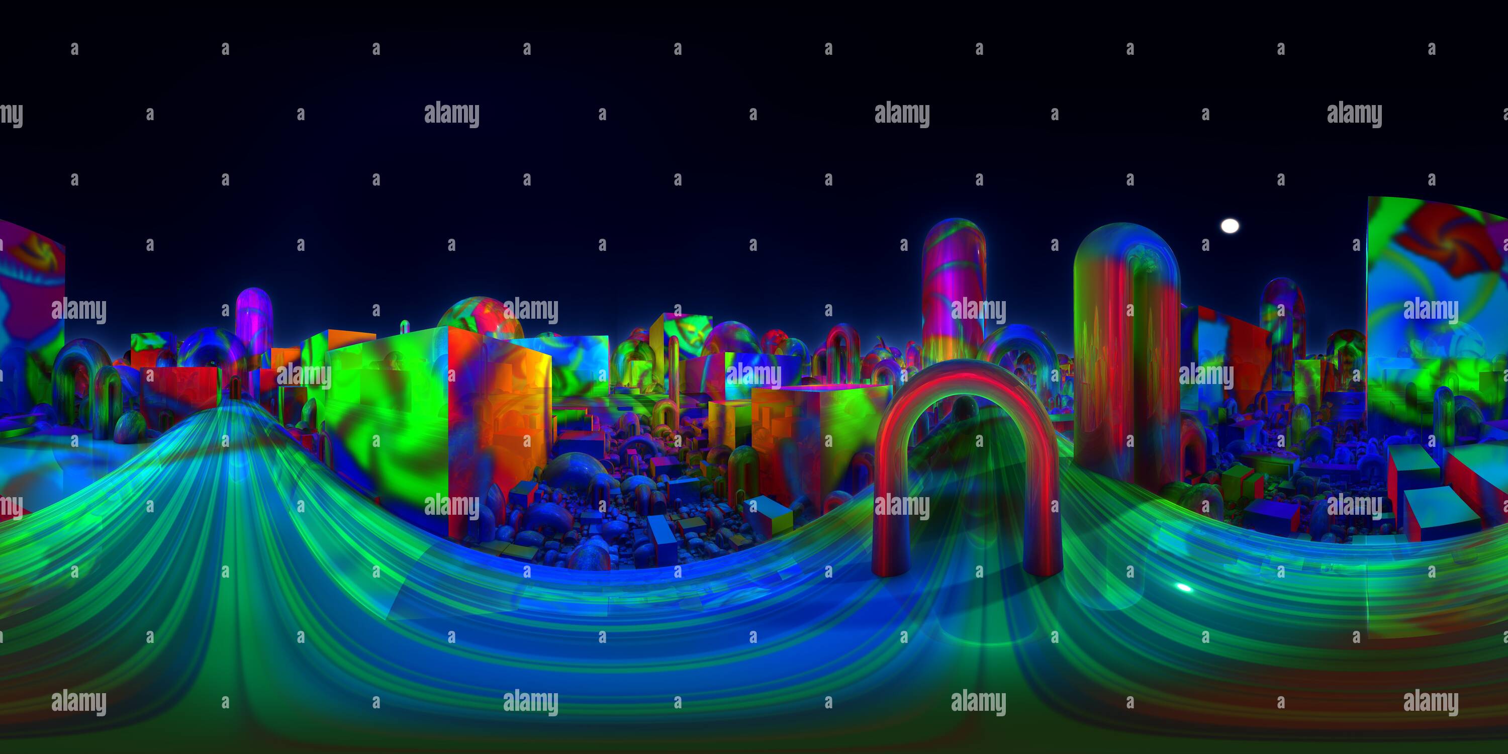 360 degree panoramic view of Psychedelic city - area one