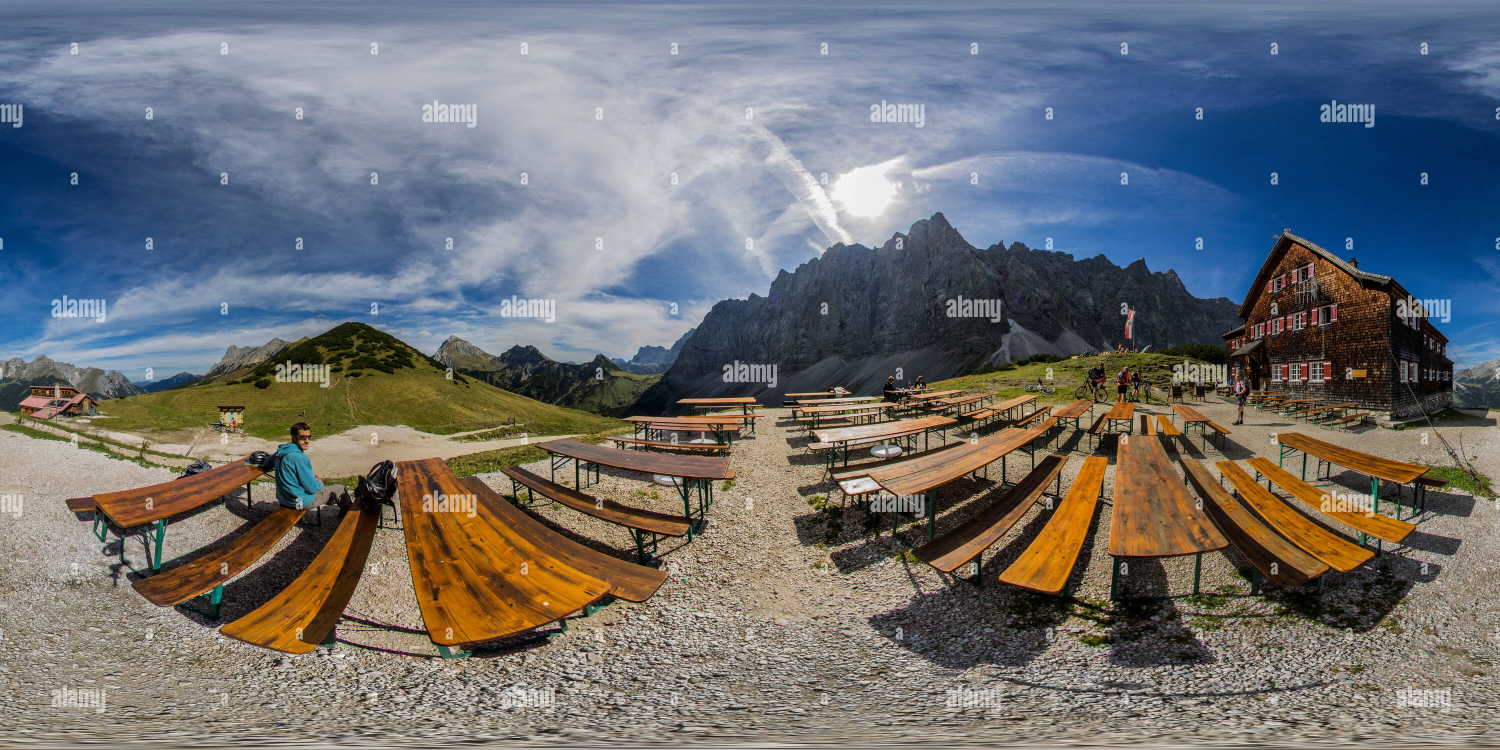 360 degree panoramic view of Falkenhütte Karwendel