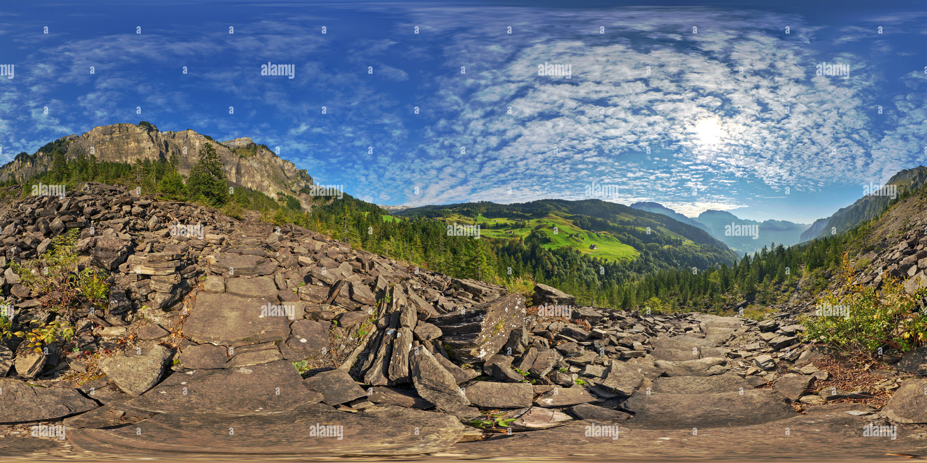 360 degree panoramic view of Pragelpass from Richisau GL to Muotathal SZ 10