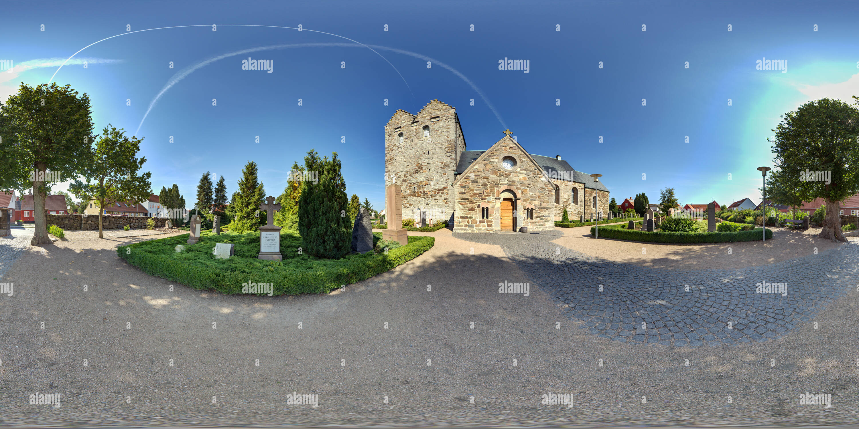 360 degree panoramic view of Aa Church in Aakirkeby, Bornholm 2