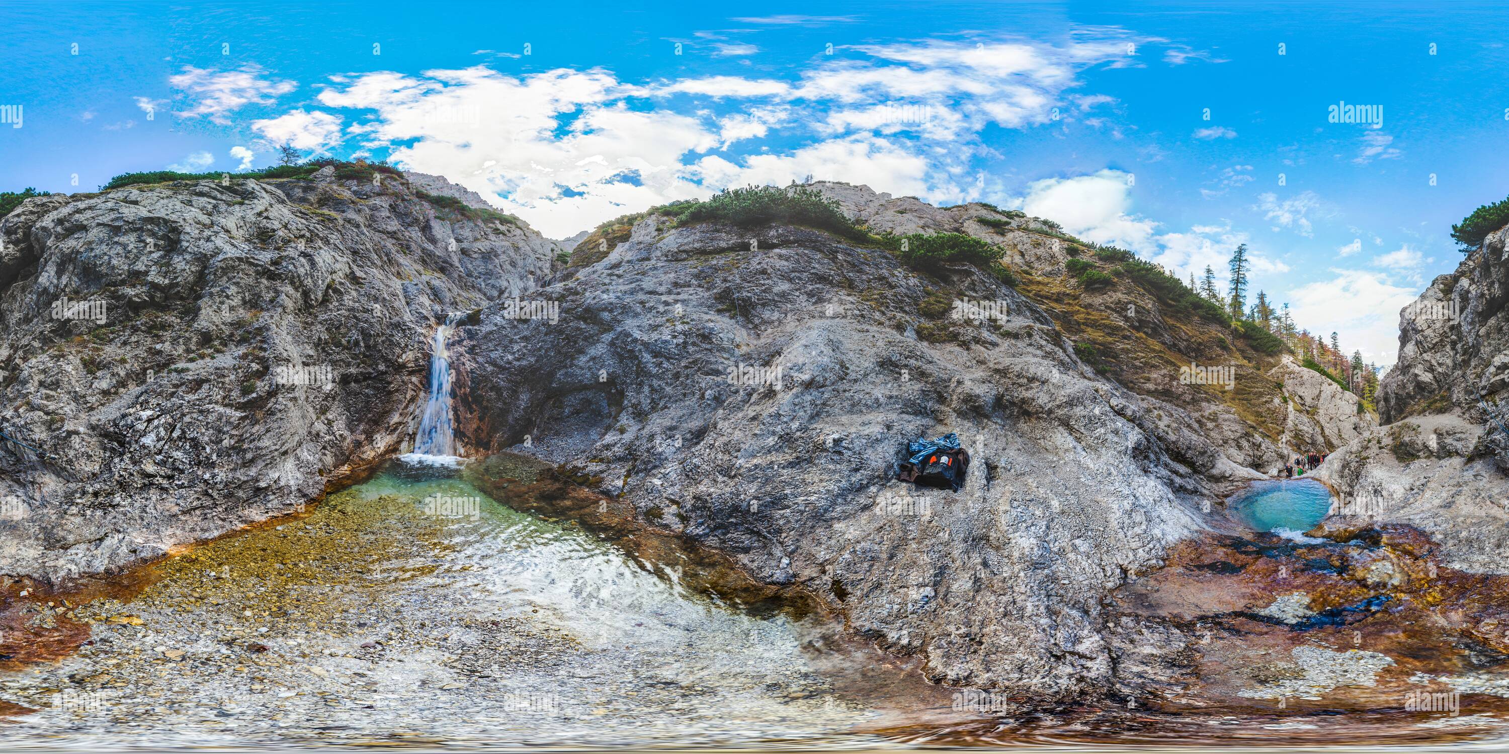 360 degree panoramic view of Wasserfall beim Stoderer Dolomitensteig
