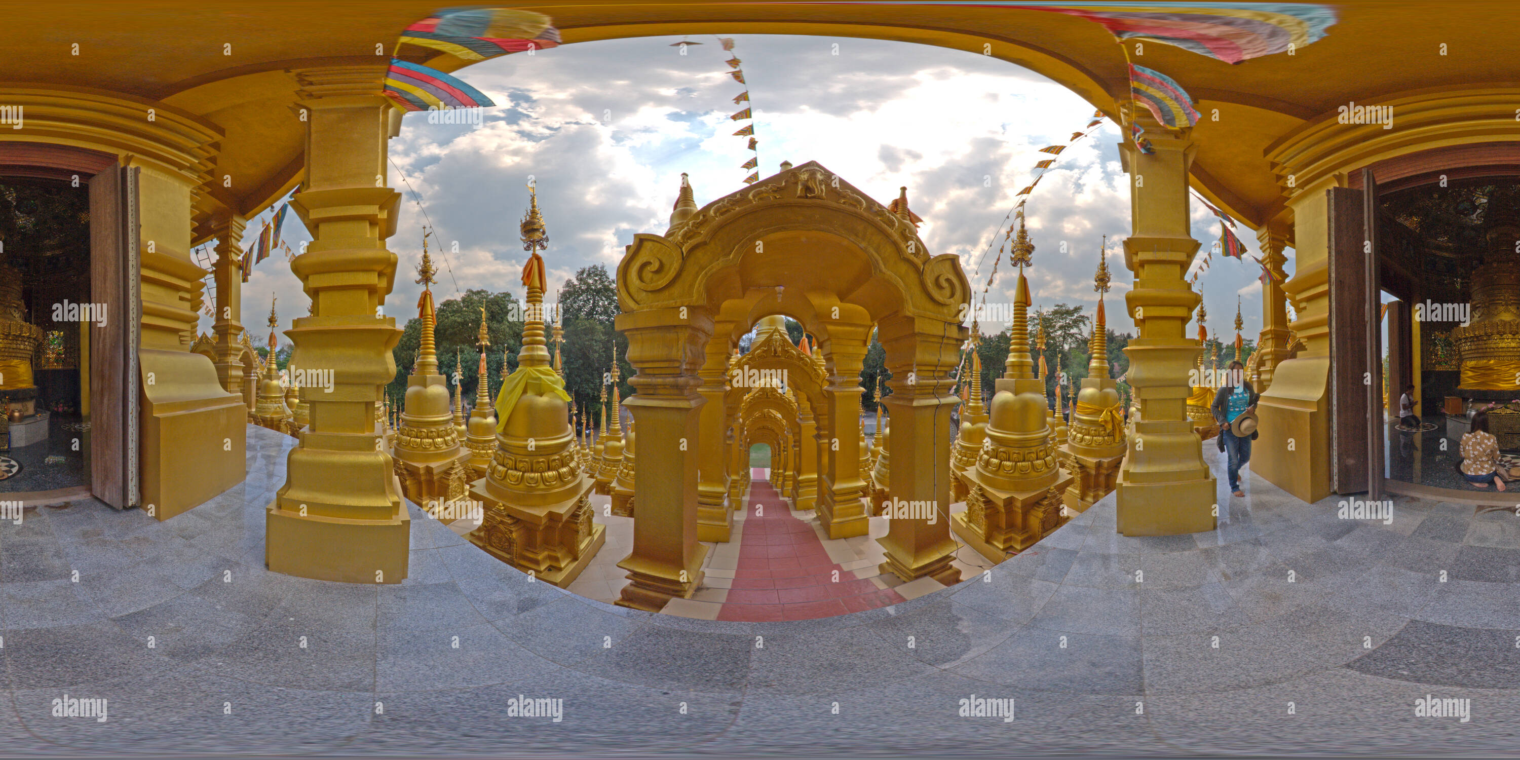 360 degree panoramic view of Inside Wat Pa Sawang Bun, Saraburi, Thailand