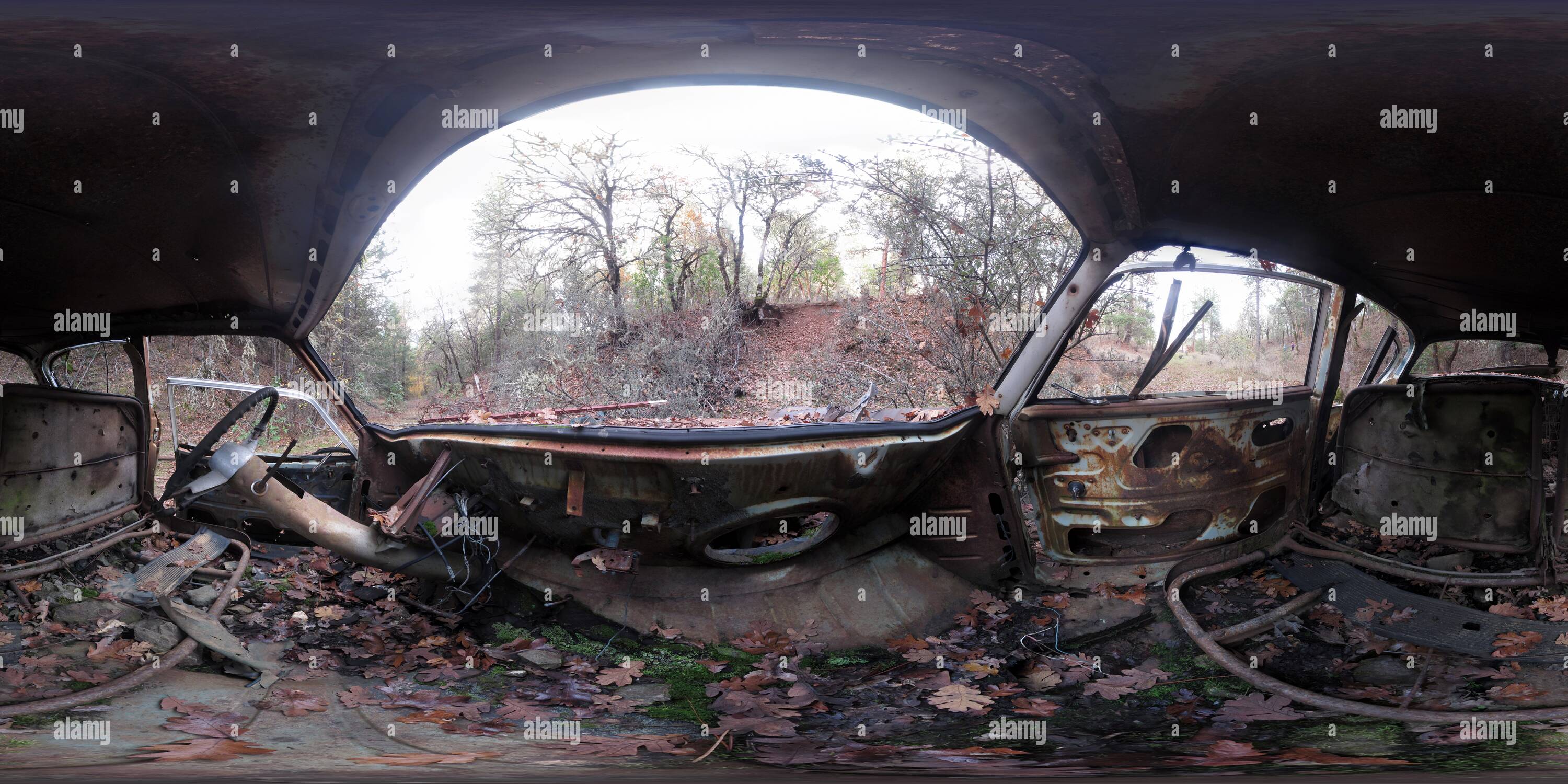 360 degree panoramic view of Riding shotgun in 1950s car