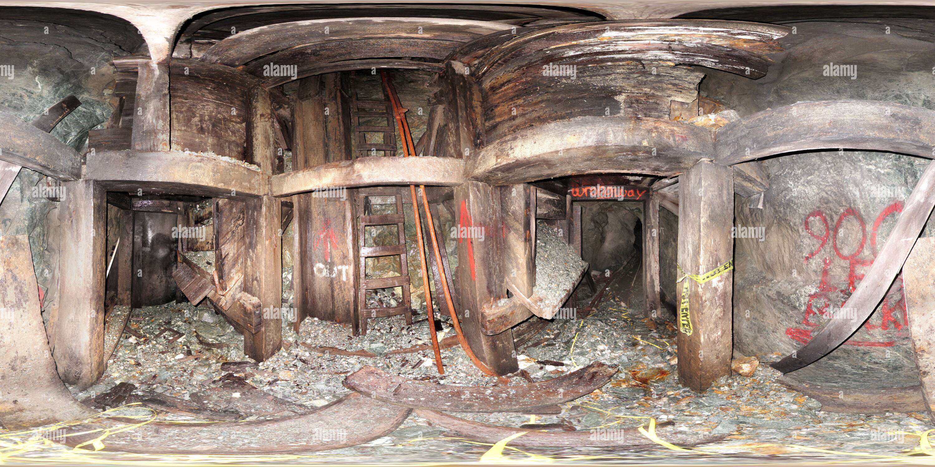 360 degree panoramic view of Houghton Mine - 900 level secondary escape manway & ore chutes