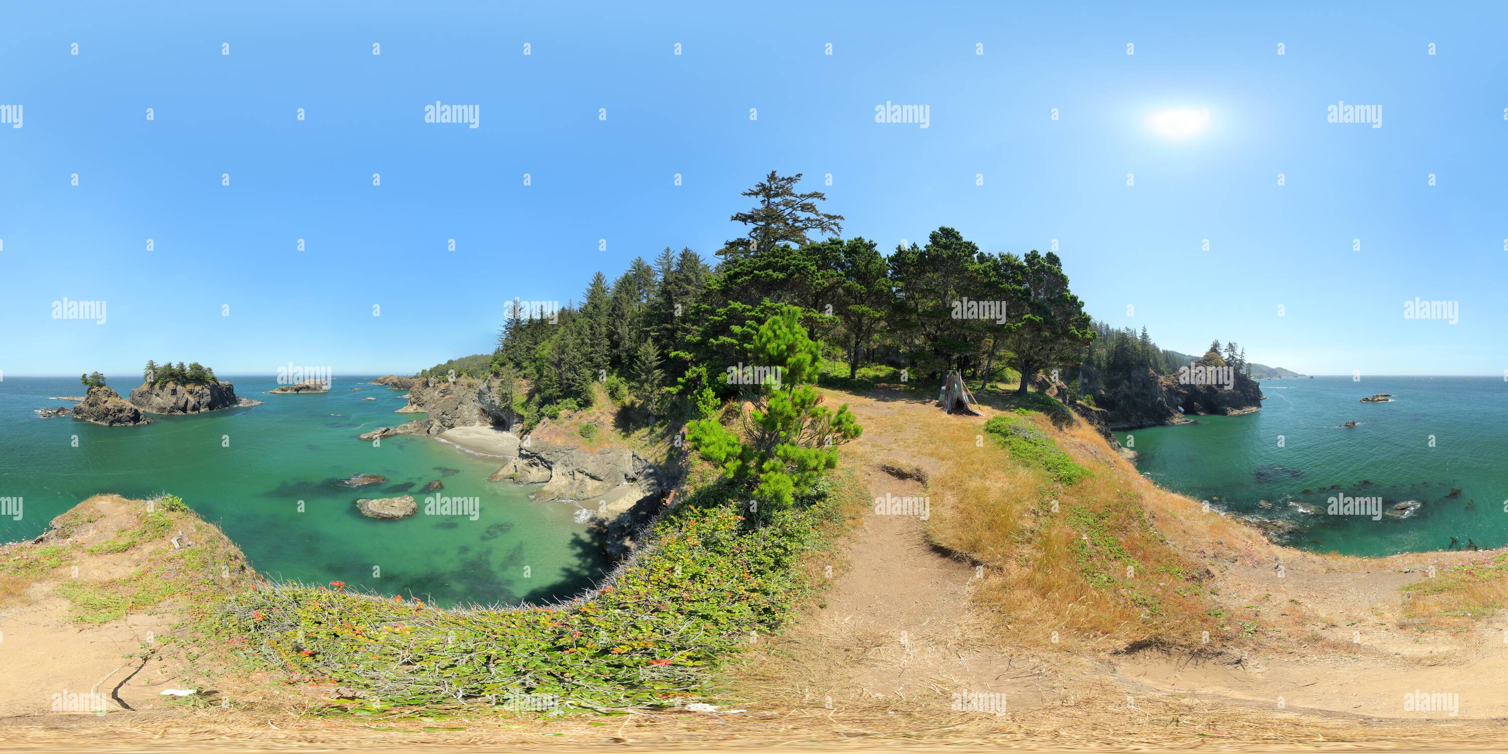 360° view of Seal Cove peninsula overlook Alamy